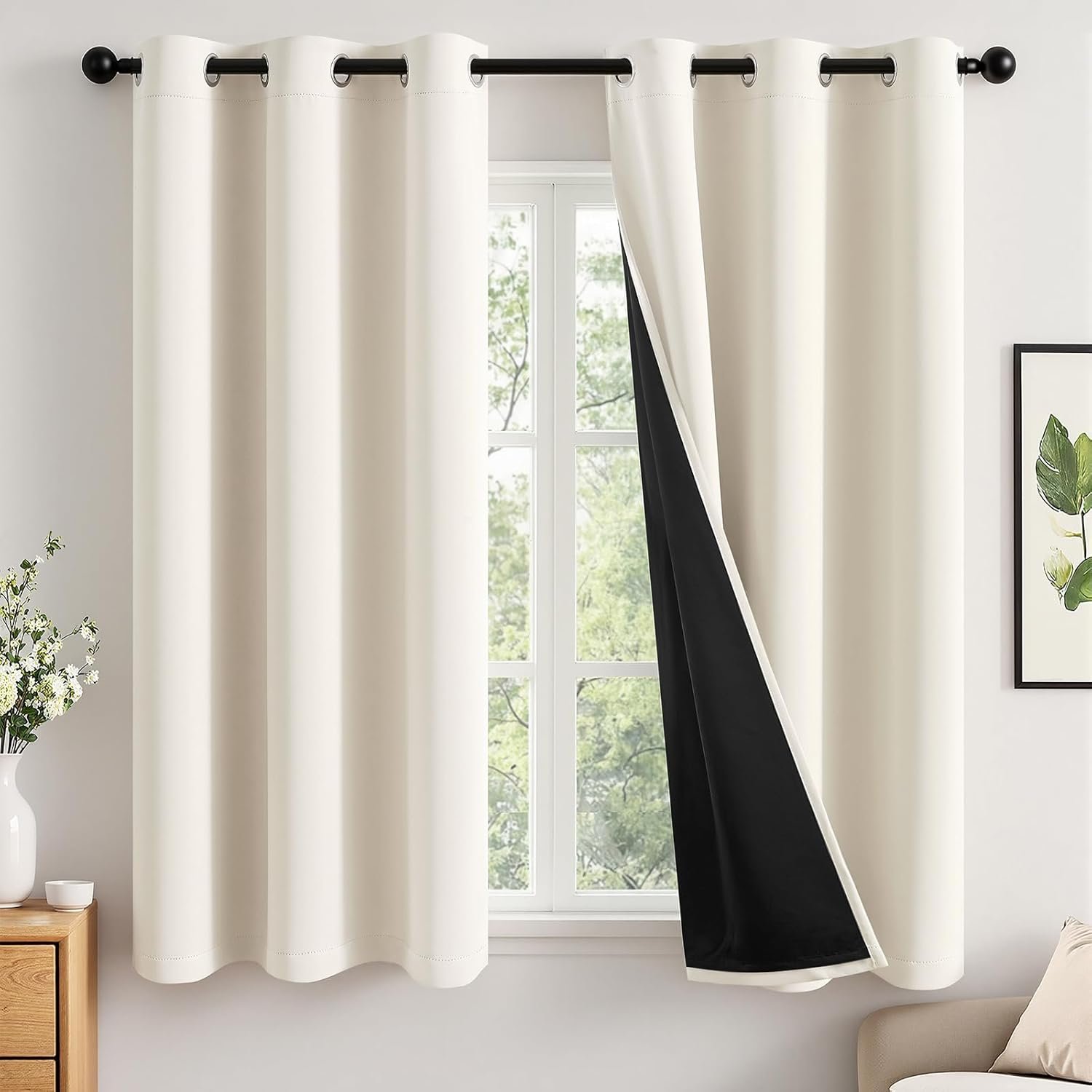 MIULEE Cream 100% Blackout Curtains for Bedroom 40×63 Inch Long