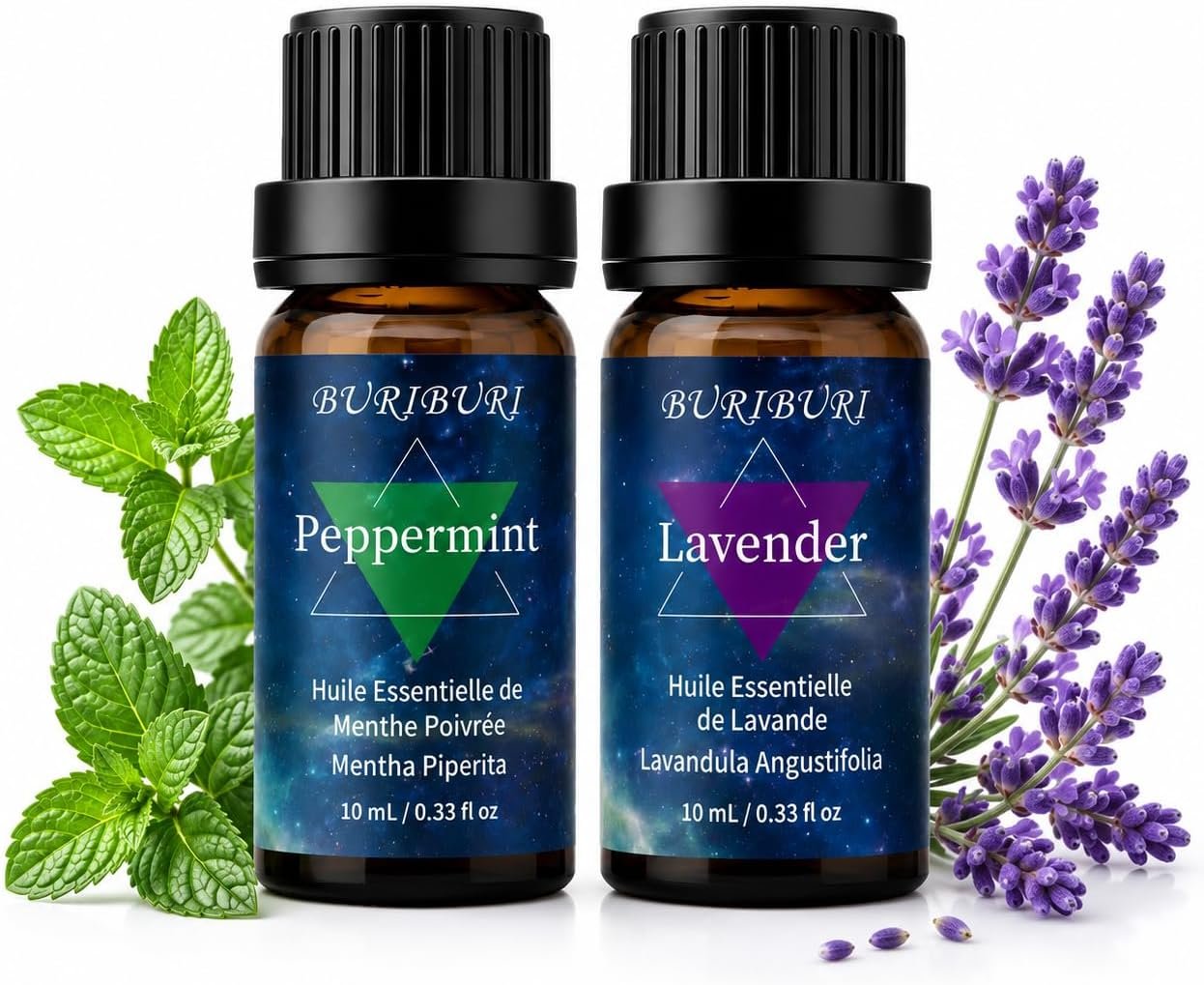 BURIBURI Peppermint Lavender Essential Oil Set for DIY Crafts 10MLx2
