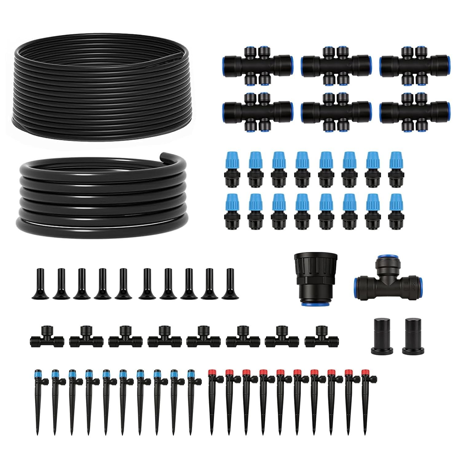 230FT Drip Irrigation System Kit, Quick Connect Garden Watering System, Complete Automatic Drip Irrigation Kit with 1/2″ & 1/4″ Tubing, Adjustable Emitters for Garden, Raised Beds & Greenhouse