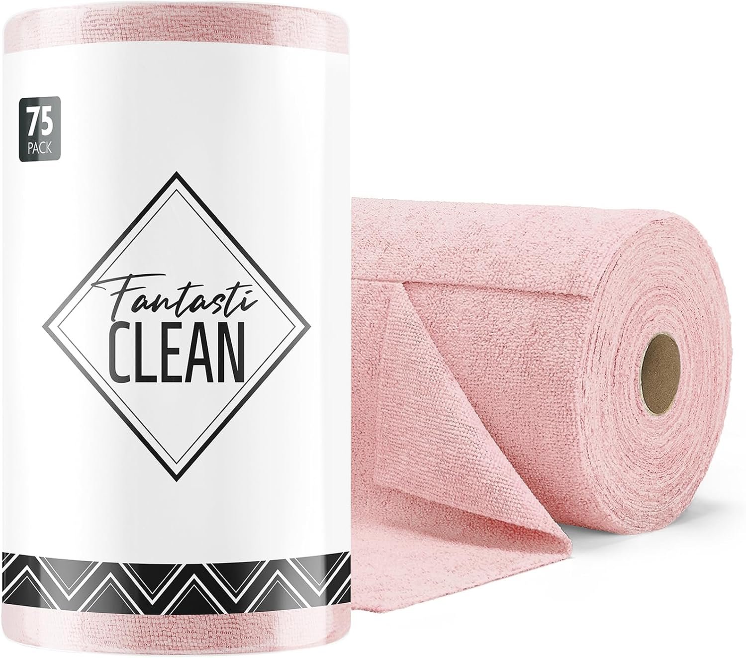 Fantasticlean Microfiber Cleaning Cloth Roll -75 Pack, 12″ x 12″ (Pink)