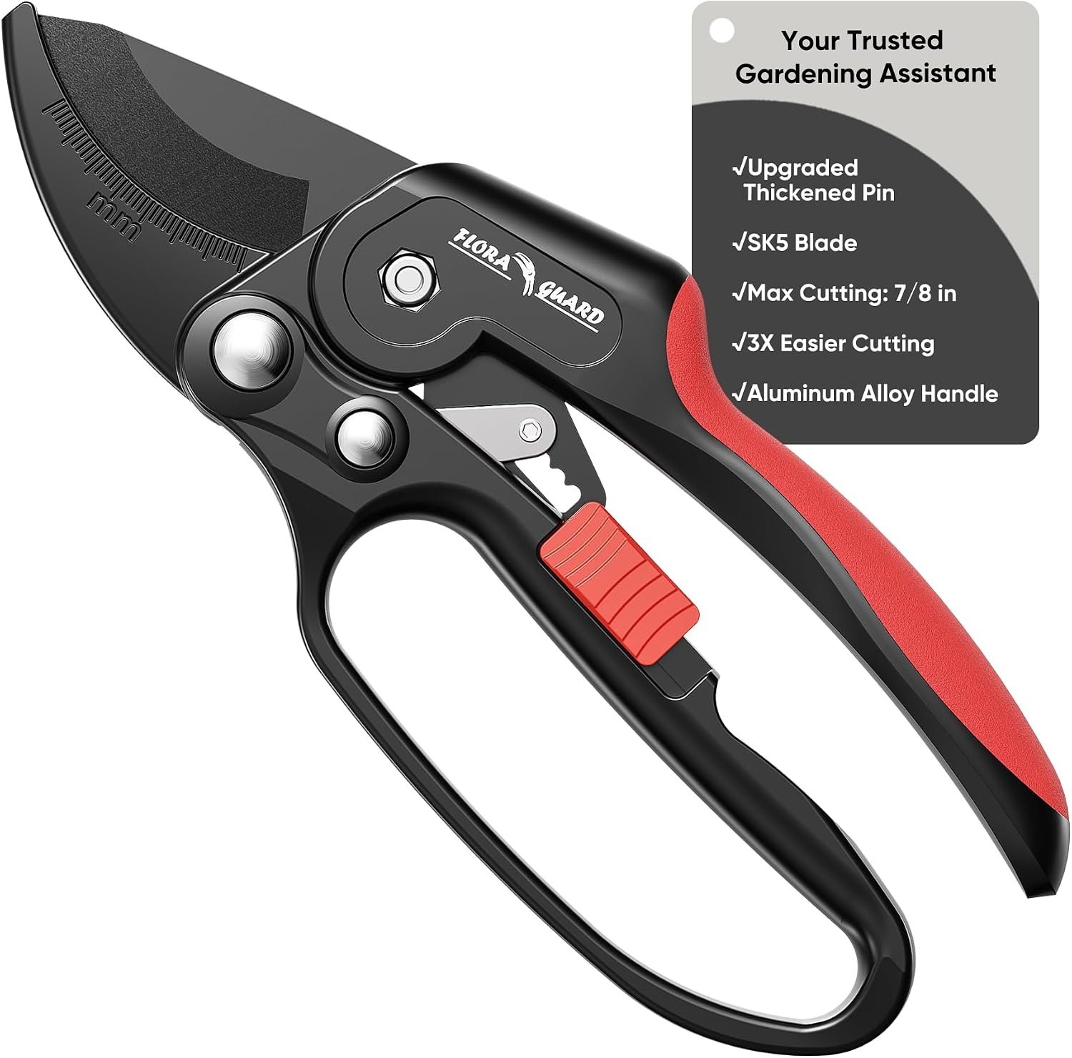 FLORA GUARD Ratchet Pruning Shears with SK5 Steel Blade, 3-Step Ratchet