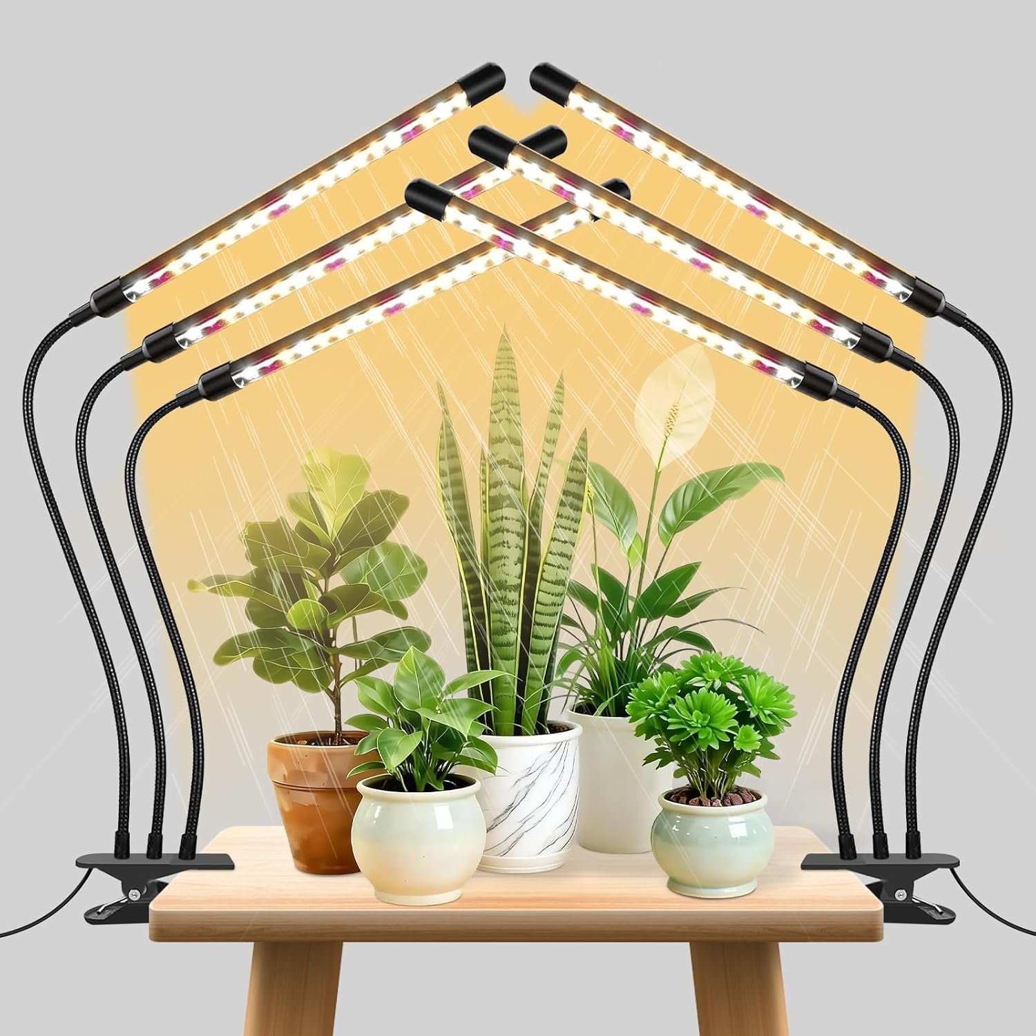 Grow Lights for Indoor Plants, Full Spectrum Tri-Head Clip Plant Lights