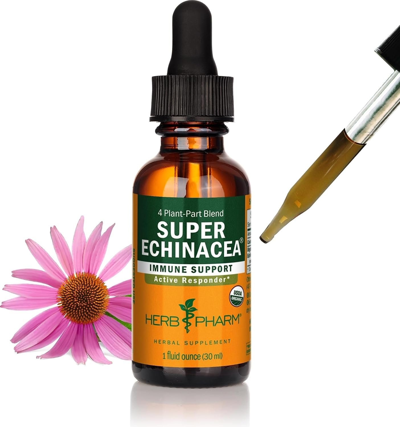 Herb Pharm Super Echinacea® Liquid Extract: USDA Organic Immune Support for Year-Round | Fast-Absorbing Echinacea Tincture, 4 Plant-Part Blend: Root, Leaf, Flower & Seed | Up to ~3 Week Supply, 1 oz