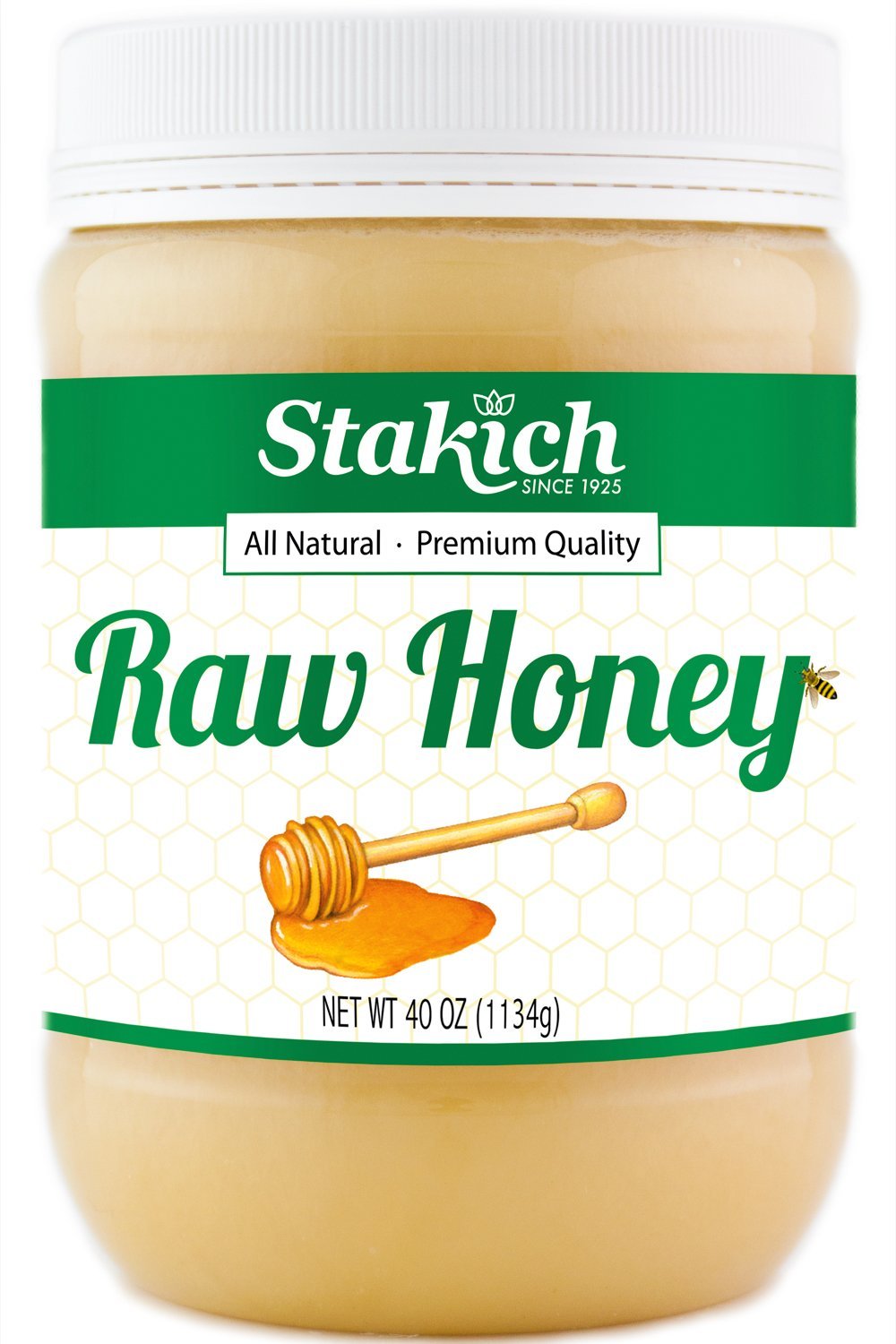 Stakich Raw Honey – Pure, Unprocessed, Unheated, Kosher – 40 oz