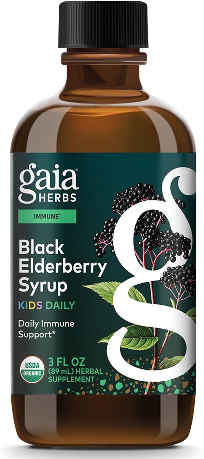 Gaia Herbs Black Elderberry Syrup Kids Daily, 3 Fl Oz, About 18-26 Servings