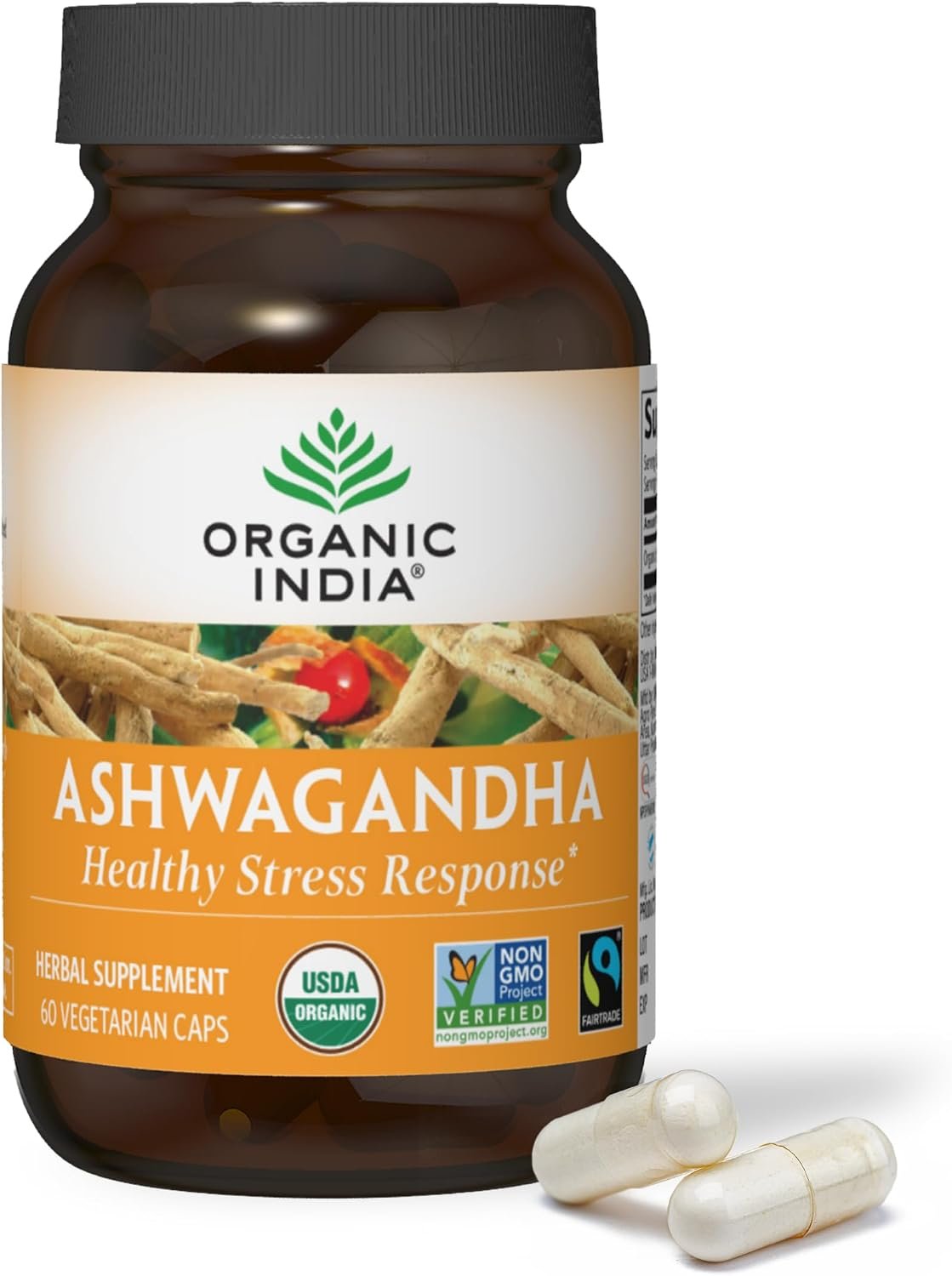 ORGANIC INDIA Ashwagandha Capsules, Vegan Root, Gluten-Free, 60 Capsules