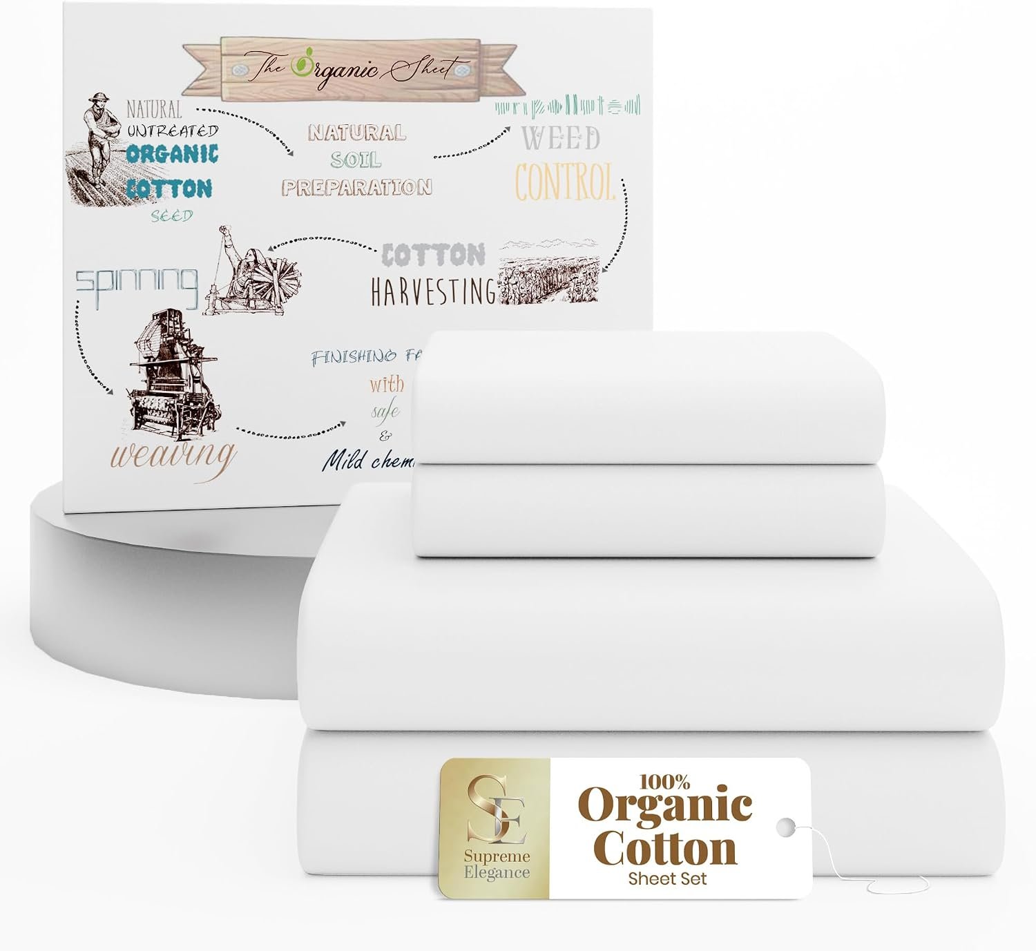 SUPREME ELEGANCE 100% Organic Cotton, Full Sheets – Soft & Cozy, Snow White