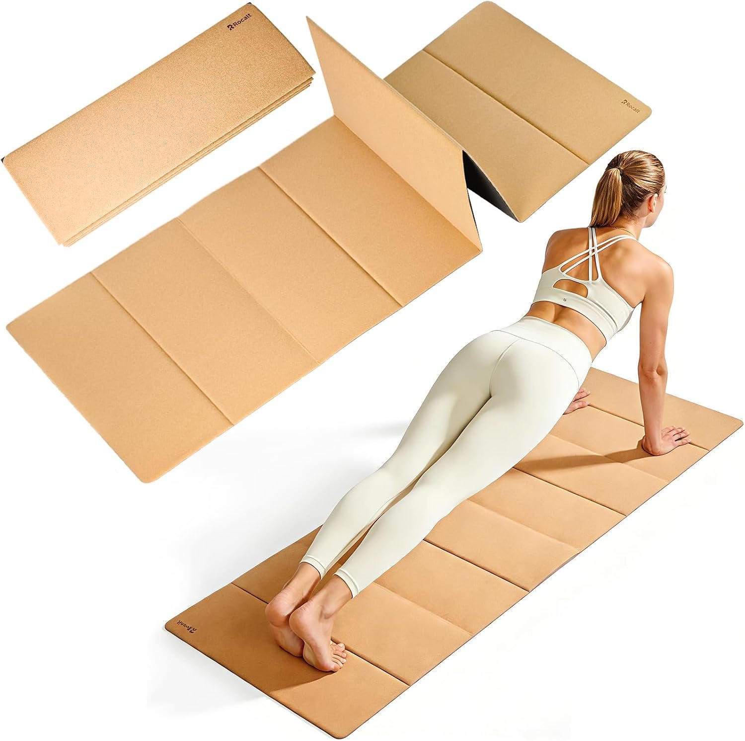 Rocalt Foldable Cork Yoga Mat, Non Slip Travel Pilates Workout Mat