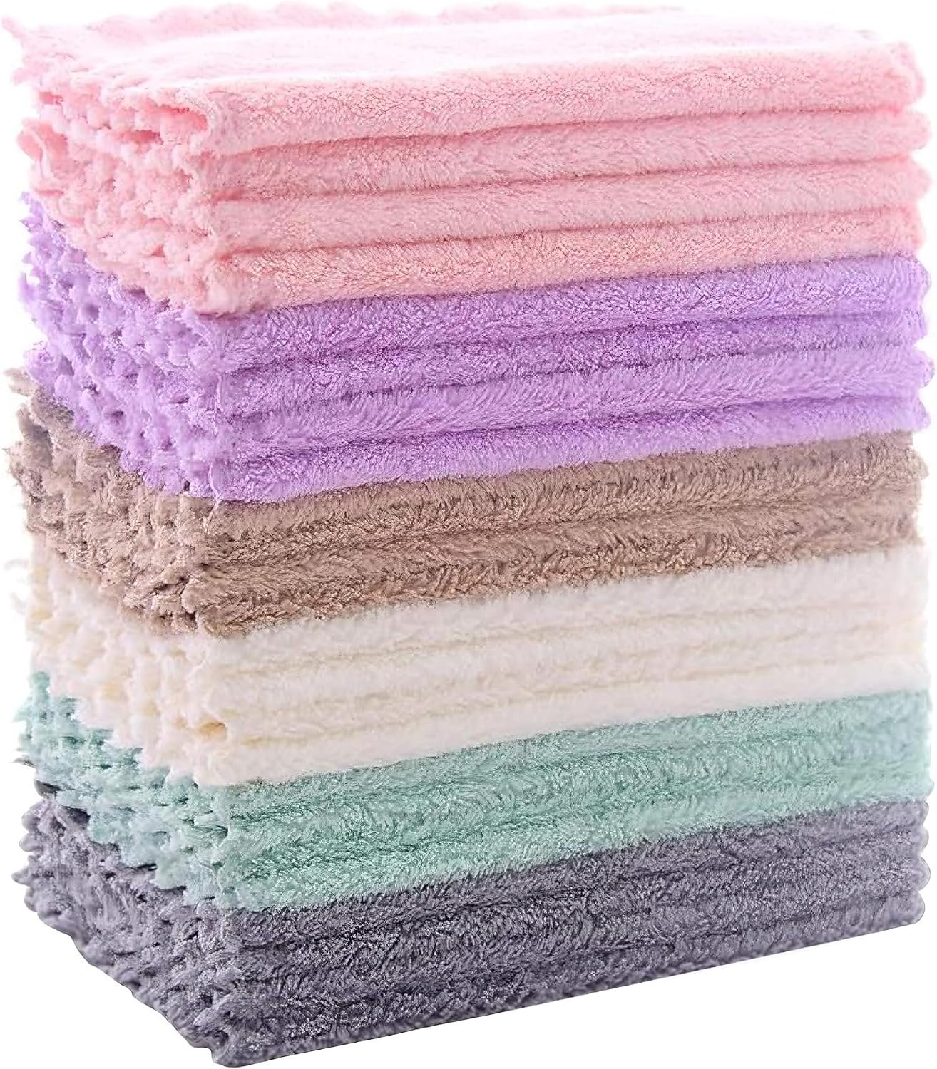 24 Pack Kitchen Dishcloths – Does Not Shed Fluff – Reusable Dish Towels, Dish cloths, Super Absorbent Coral Fleece Cleaning Cloths, Nonstick Oil Washable Fast Drying, 7 x 9 Inch (Multicolor)