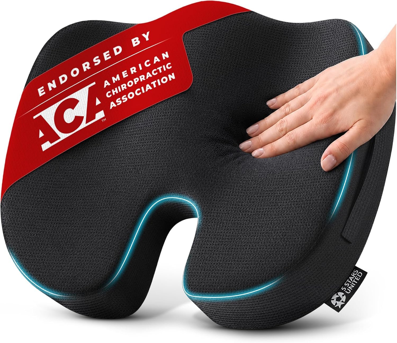 5 STARS UNITED Seat Cushion – Memory Foam Chair Cushion for Tailbone Pain Relief – Ergonomic Support for Coccyx, Sciatica & Butt – Office, Desk & Gaming Chair, Car Seat, Wheelchair, Airplane, Black