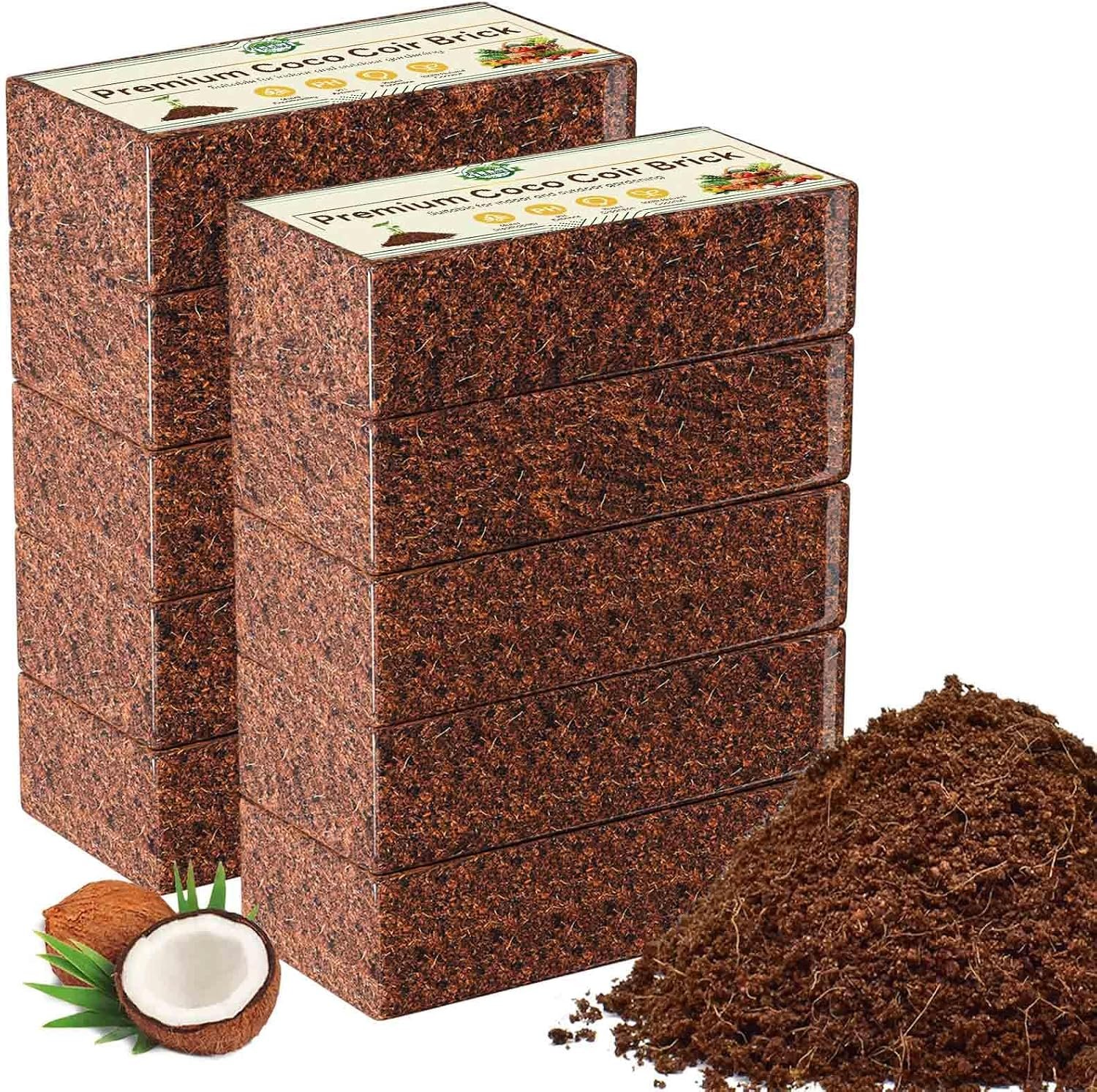 Halatool 10 Pack Coco Coir Brick, Organic Coconut Coir Soil for Plants
