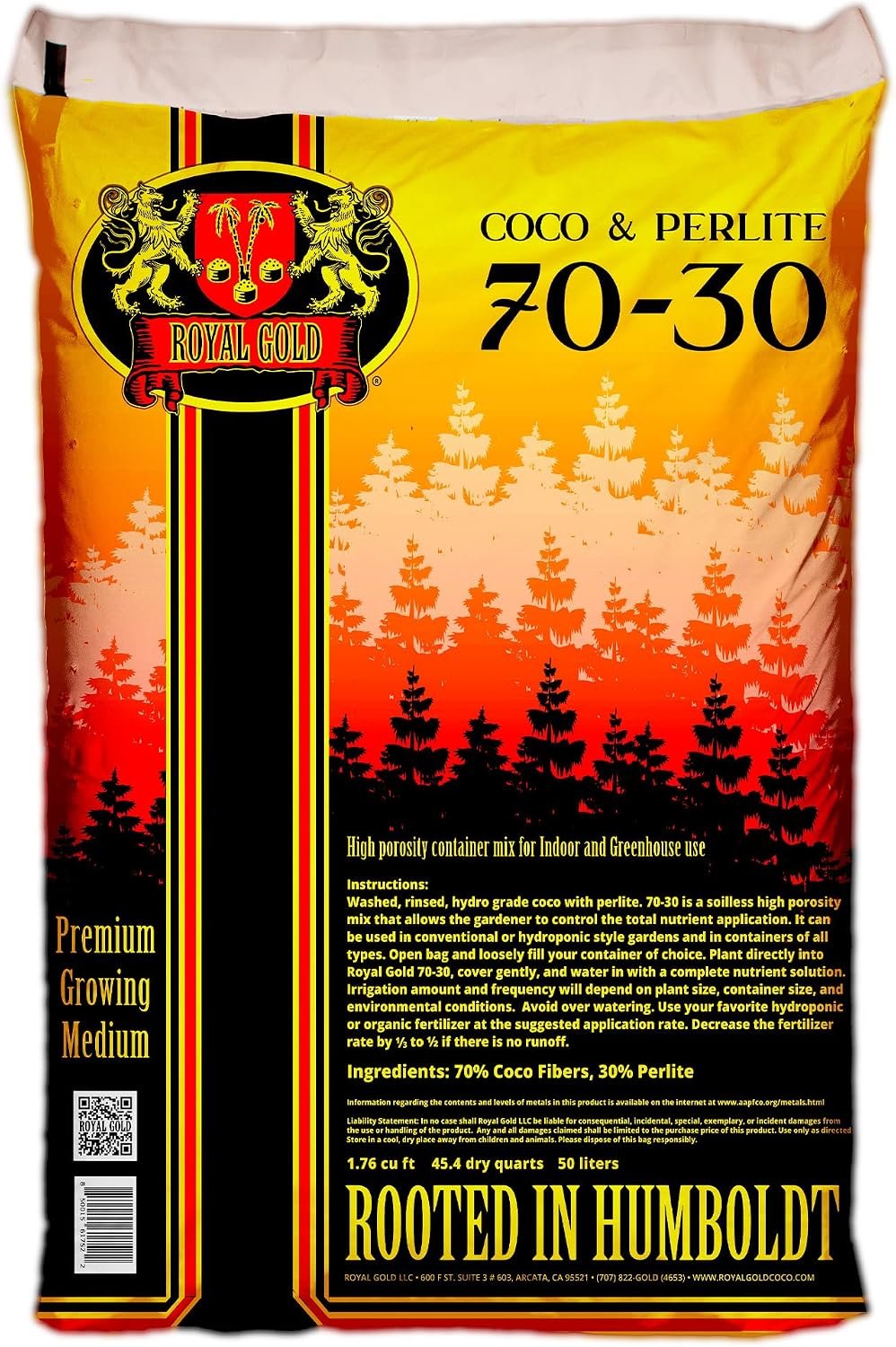 Royal Gold Coco & Perlite 70-30 Premium Soilless Growing Medium, 1.76 Cubic Foot – Ready to Use, High Porosity Container Mix for Indoor and Greenhouse Applications