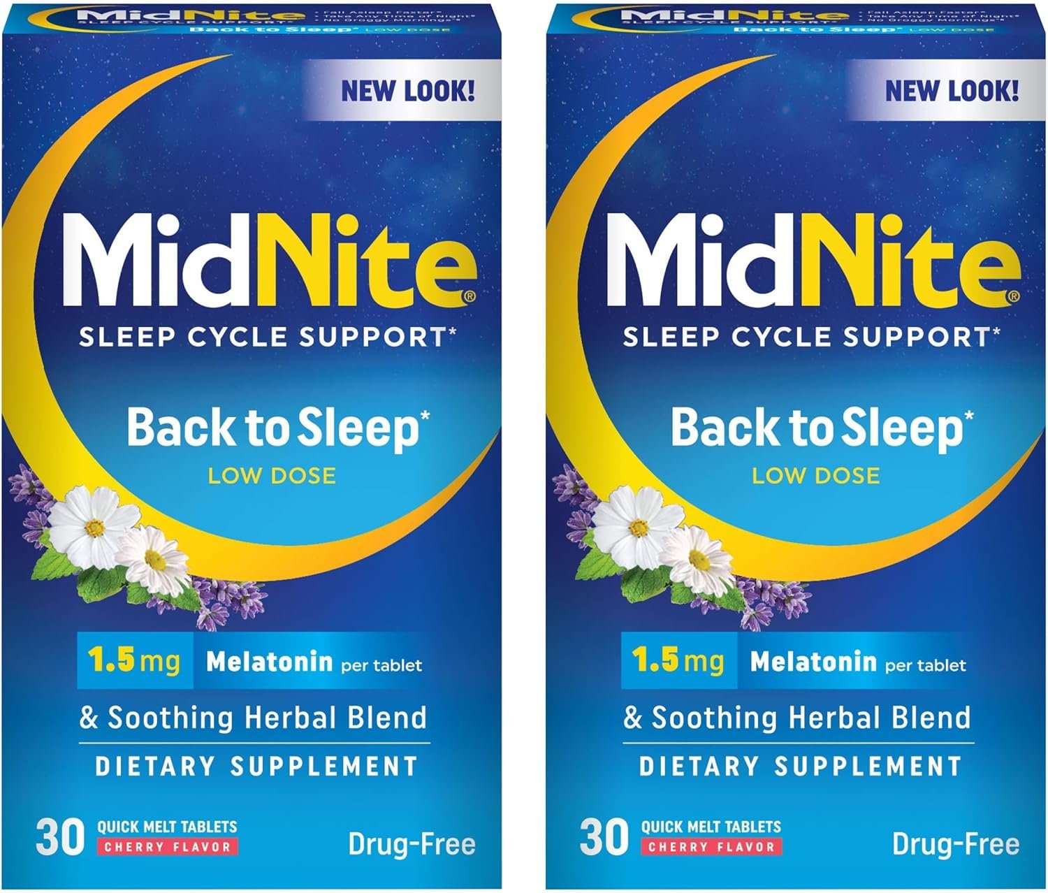 MidNite Back To Sleep 1.5 mg Low Dose Melatonin Sleep Aid, 30 Tablets, 2 Pk