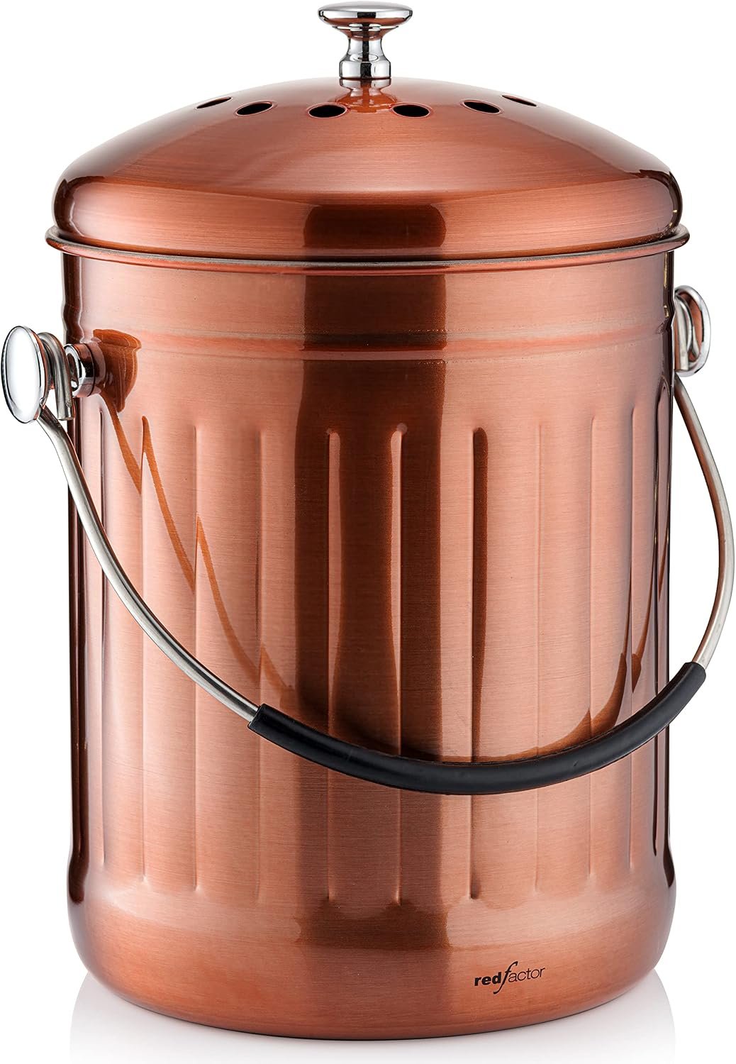 RED FACTOR Premium Compost Bin for Kitchen Countertop – Stainless Steel Food Waste Bucket with Innovative Dual Filter Technology – Includes Spare Filters (Matt Copper, 1.3 Gallon)