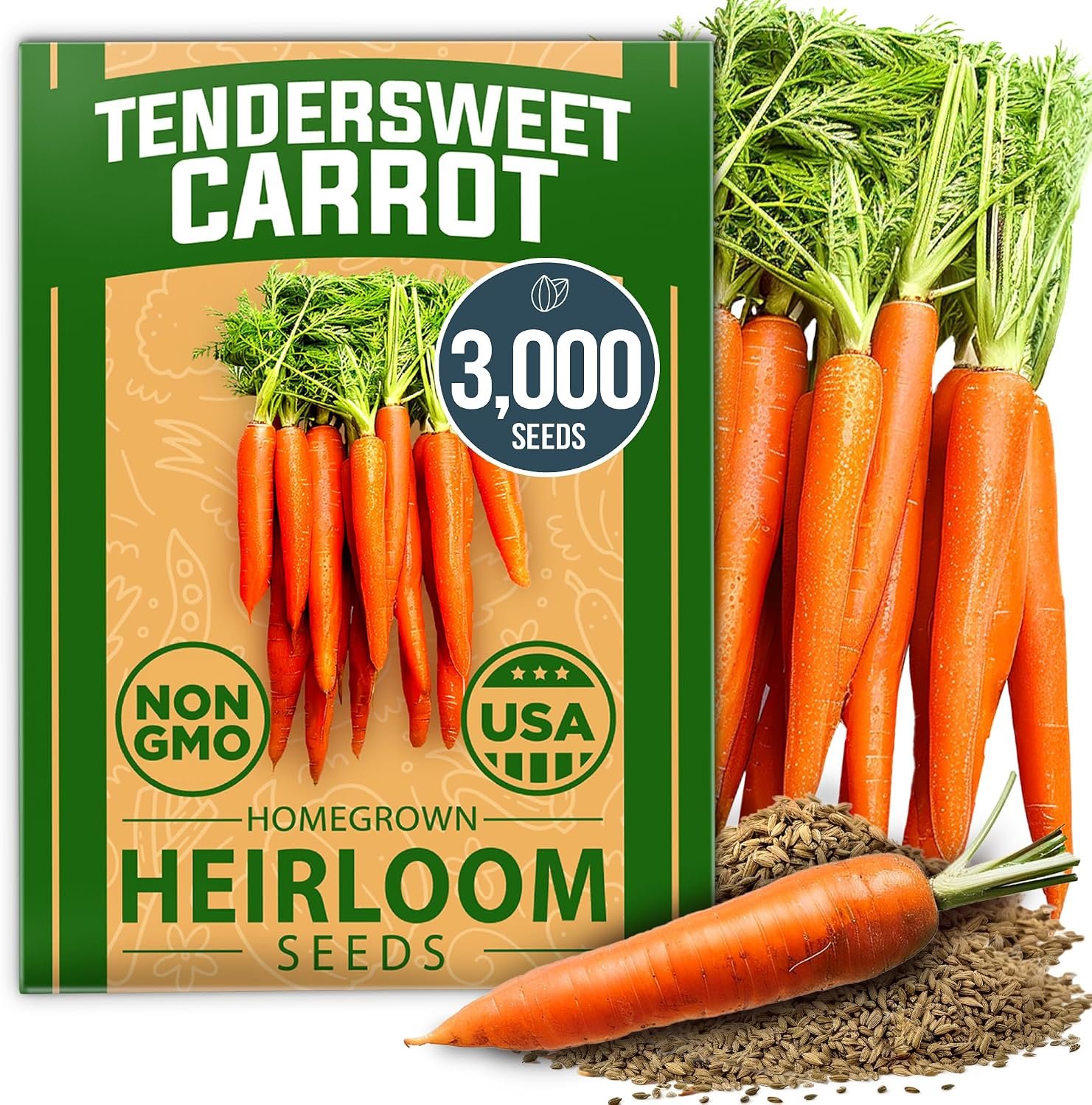 HOME GROWN Tendersweet Carrot Seeds, 3,000+ Seeds, Daucus carota sativus