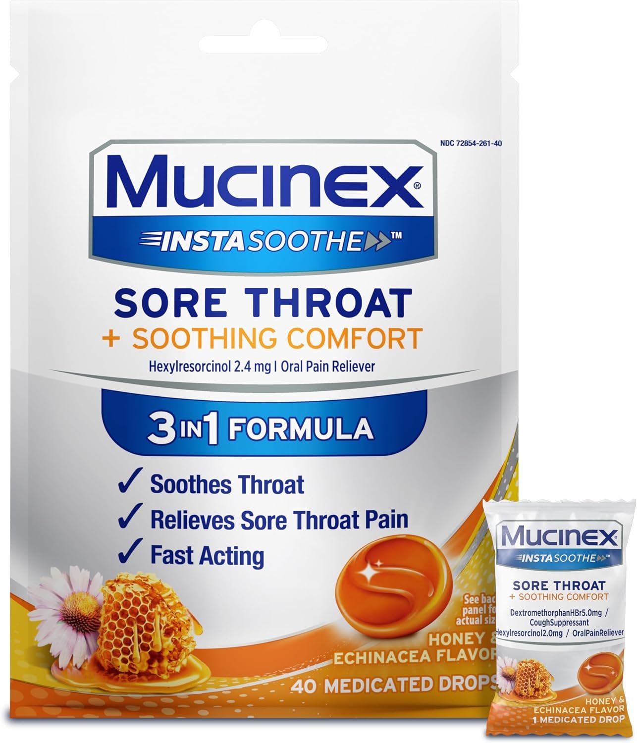 Mucinex InstaSoothe Sore Throat + Soothing Comfort – Honey & Echinacea (40 Count (Pack of 1))