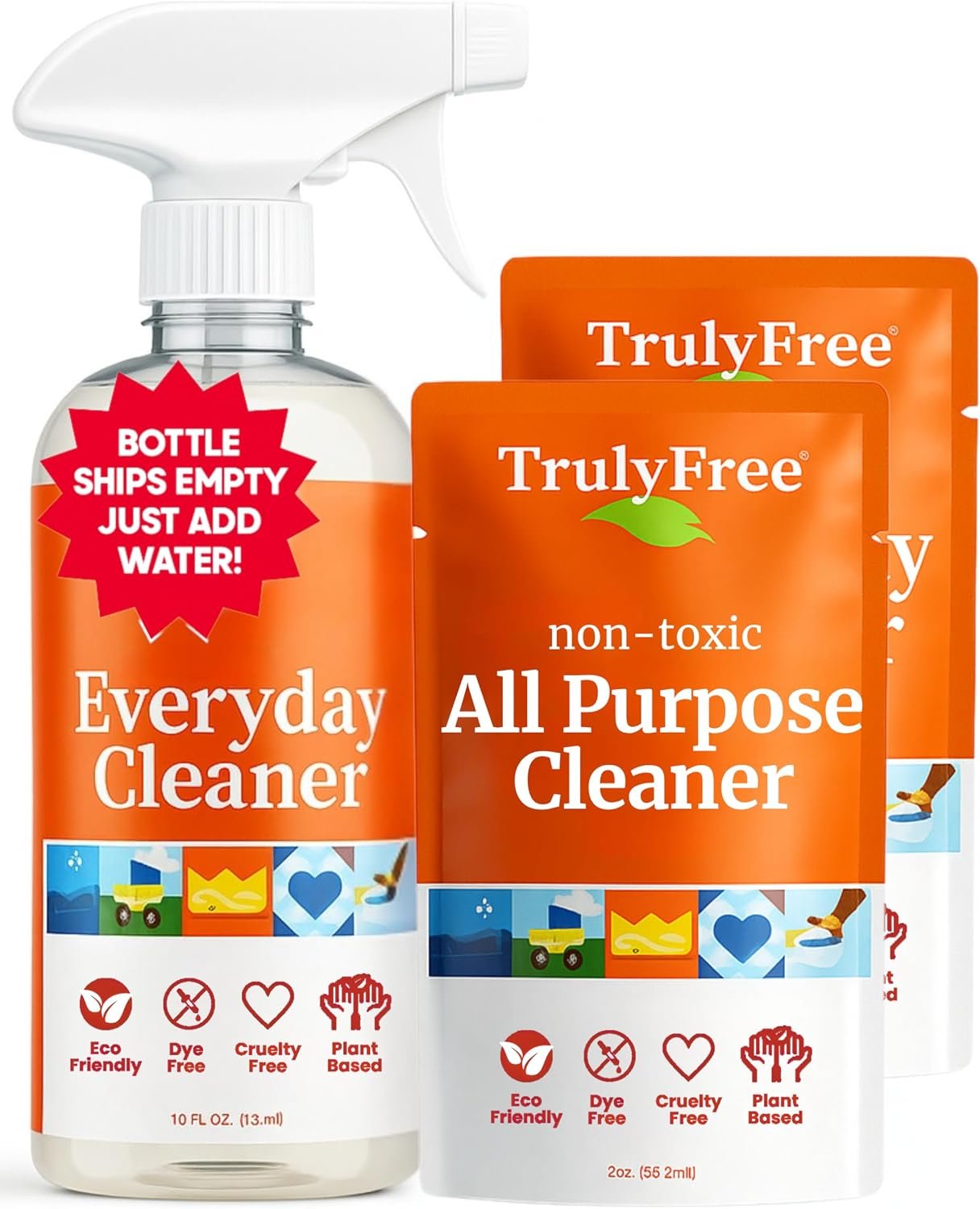 Truly Free Multi-Purpose Cleaner Spray – 16oz Bottle + 2 Fills, 3oz ea.