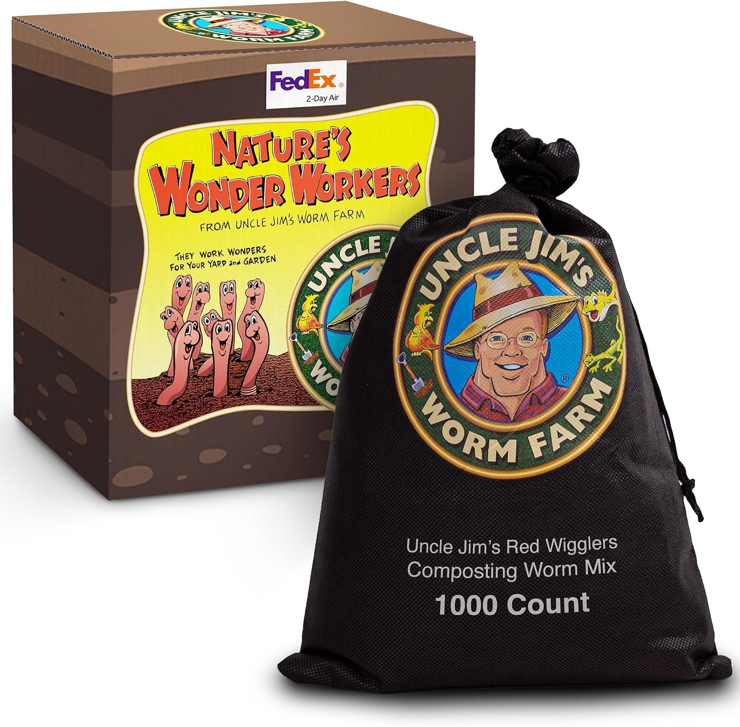 Uncle Jim’s Worm Farm 1000 Count Red Wiggler Composting Worms Mix for Garden Soil or Fishing | Pack of Compost Worms Improves Soil Structure and Quality for Healthier Gardens
