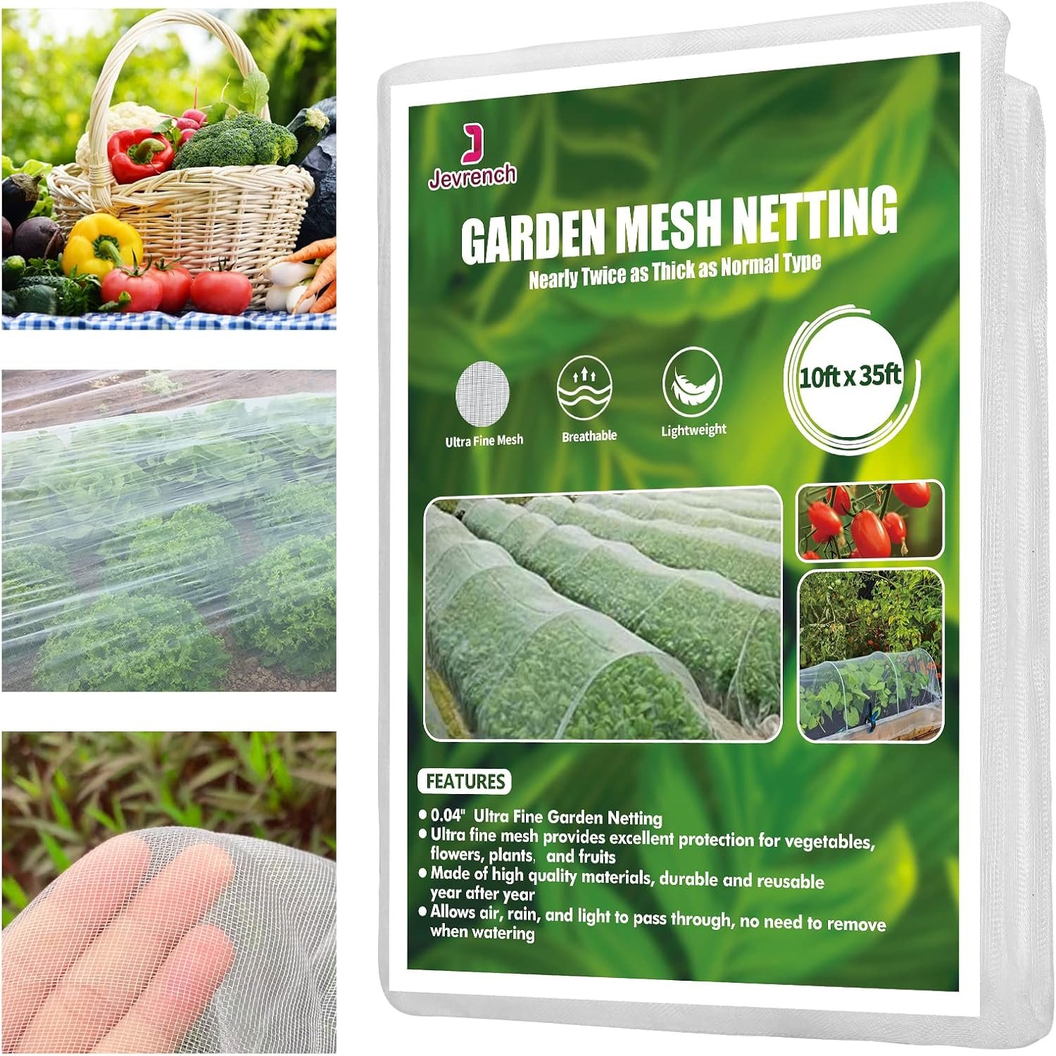 Jevrench 10 x 35 ft Garden Netting Row Cover, Ultra Fine Mesh for Plants