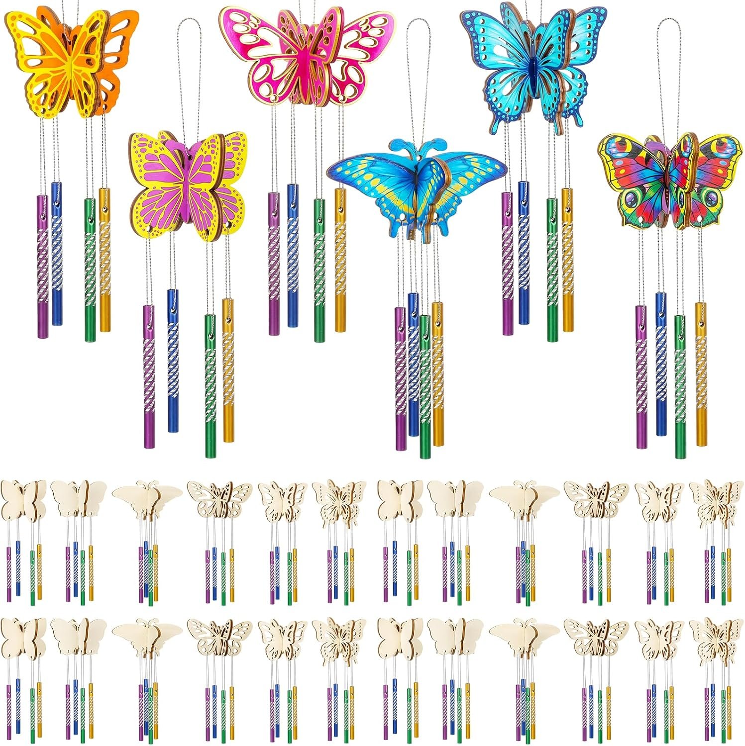 Leinuosen 30 Pcs Wind Chime Kit Make Your Own Butterfly Windchimes for Kids