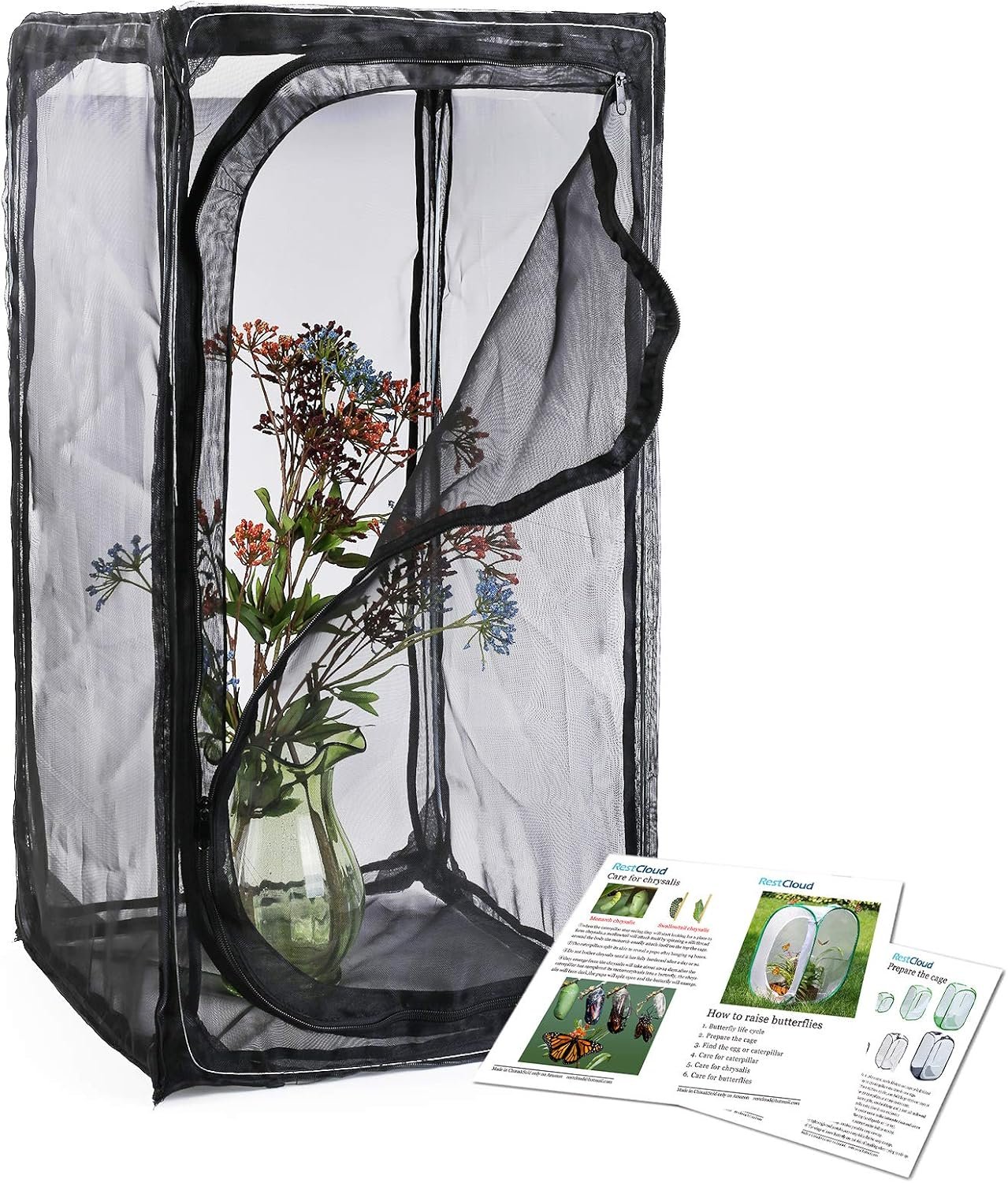 30″ Heavy Duty Monarch Butterfly Habitat, Outdoor Collapsible Insect Mesh Cage Terrarium Pop-up with Zipper Protection