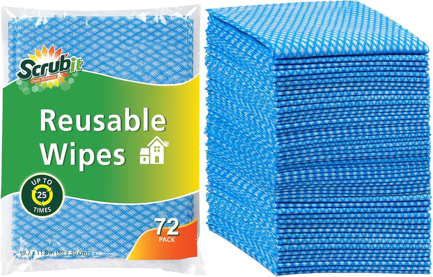 SCRUBIT Reusable Cleaning Wipes, Handy Wipes for Kitchen and Office – Dish Cloths for Washing Dishes – Multi Purpose Disposable Cleaning Towels (12 x 20 in) 72 Pack (Blue)