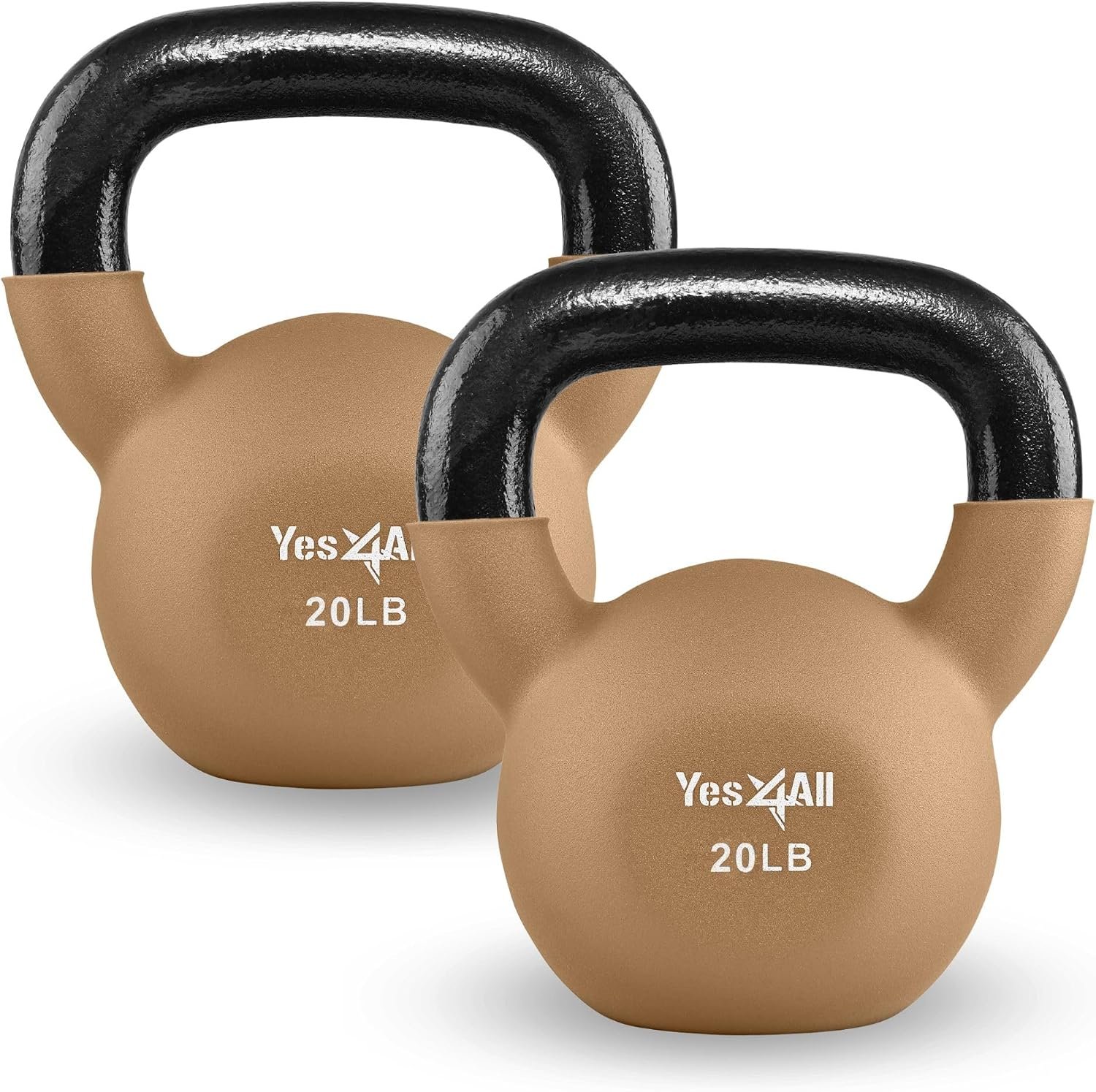 Yes4All Kettlebell, 5-65 LB Neoprene Coated Cast Iron Kettlebells, Wide Grip Handle & Flat Bottom for Swings, Squats, Deadlifts, Push Ups & Full Body Training at Home Gym – Single & Set