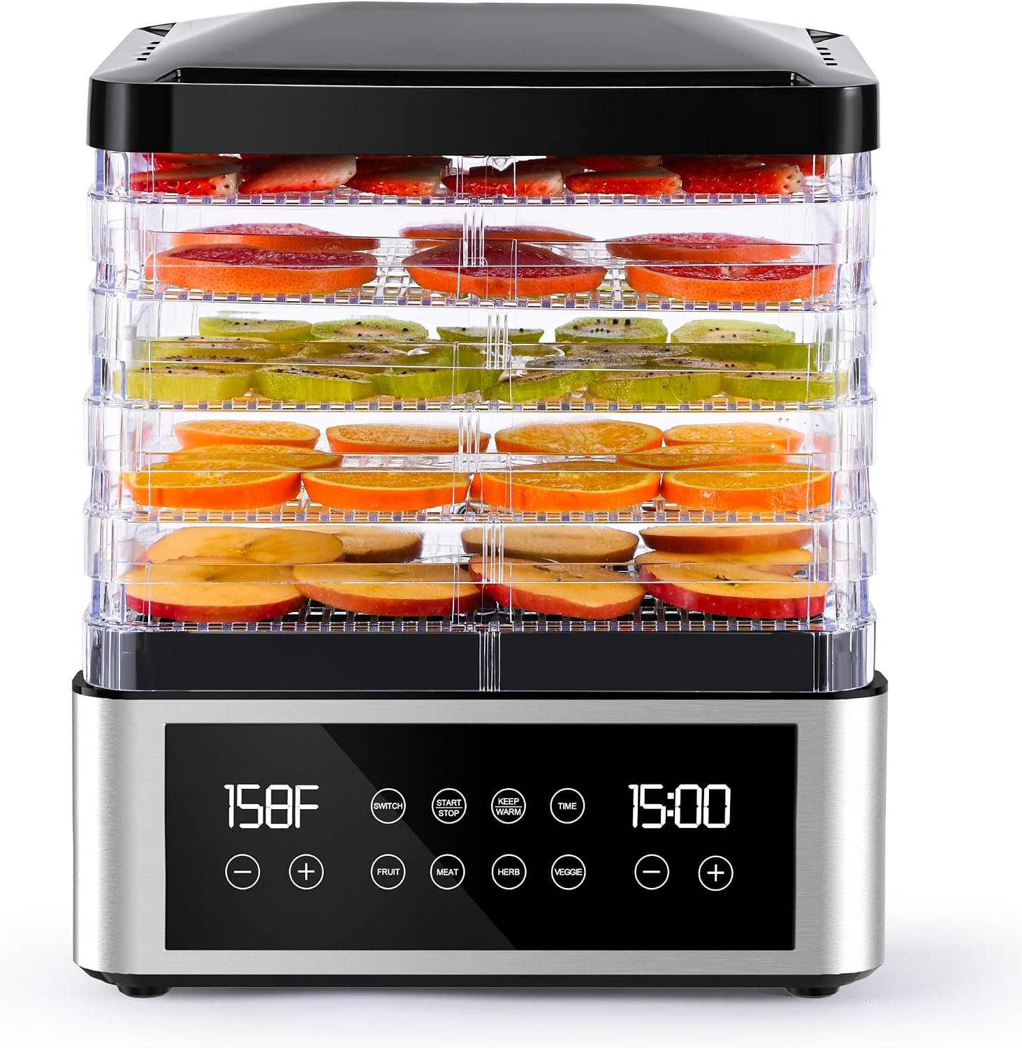 Food Dehydrator, One-Touch Dehydrator with Automatic Temperature Control 5 BPA-Free 11.4″ Trays for Jerky, Dog Treats, Herbs, Meat, Fruit, and Yogurt