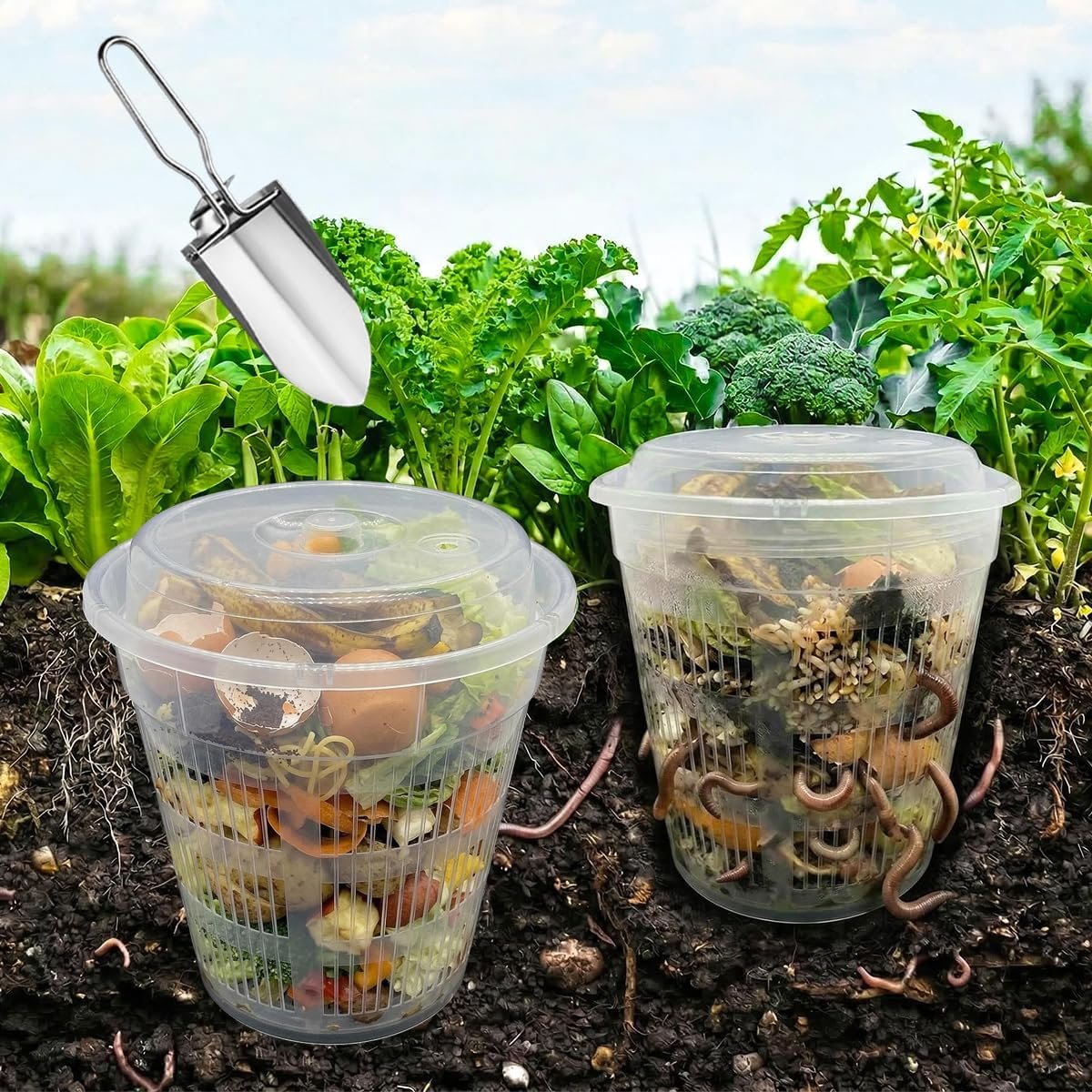 3 Pack In Ground Composter 7.5×5.1×6.9in Worm Compost Bin Worm Farm Kit