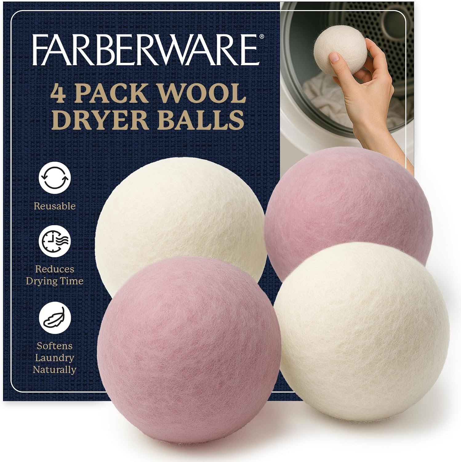 Farberware Wool Dryer Balls, 4-Pack, Reusable