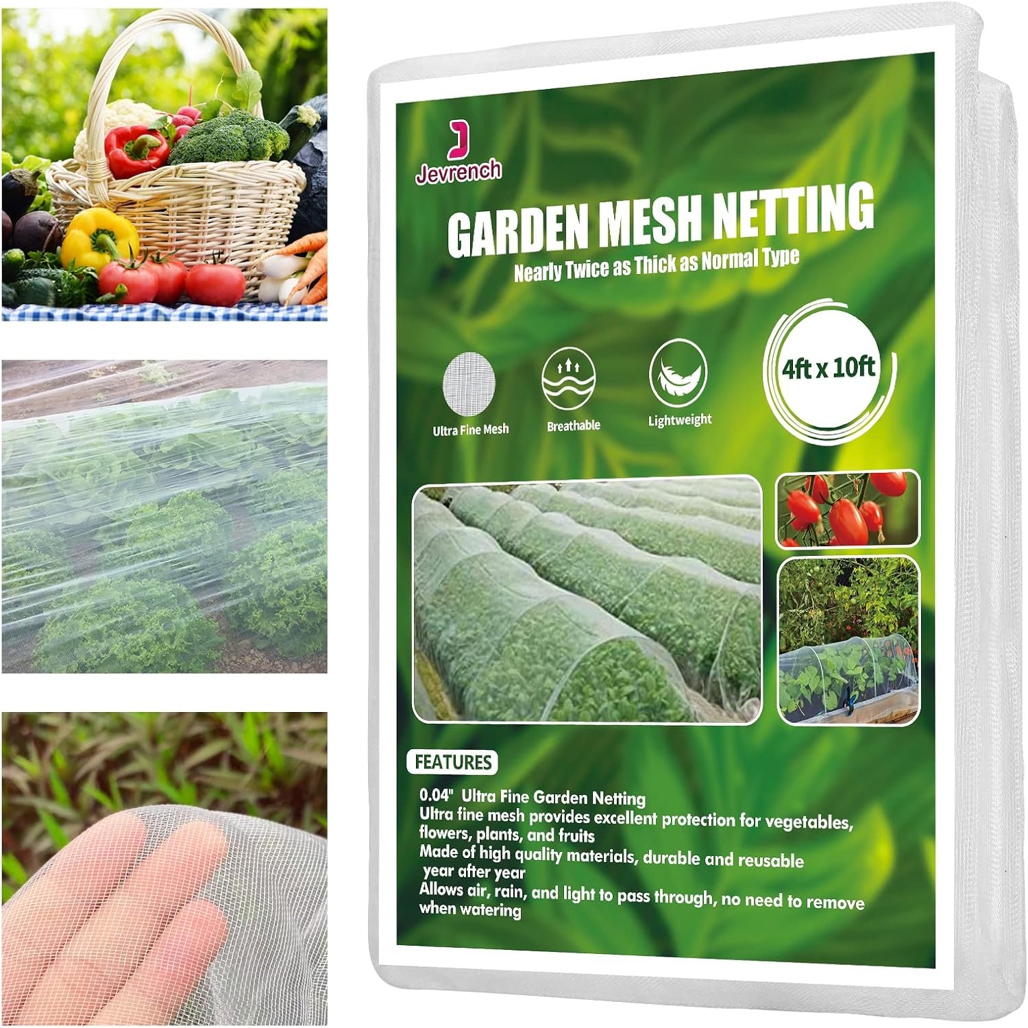 Jevrench 4 x 10 ft Garden Netting Row Cover, Ultra Fine Mesh for Plants