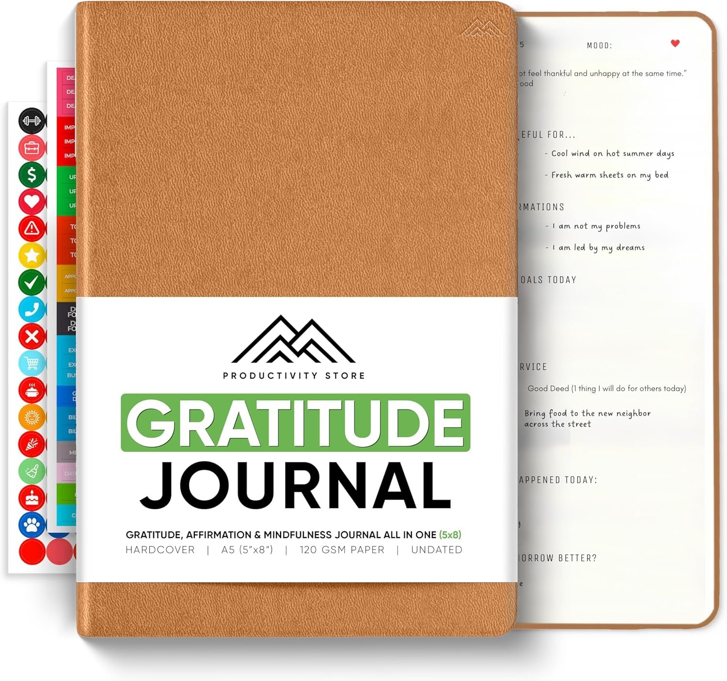 Gratitude & Self-Care Journal – Guided Mindfulness & Mental Health Journal All-in-One with Prompts for Self Discovery – Daily Journal for Men & Women by PRODUCTIVITY STORE (A5, Brown)