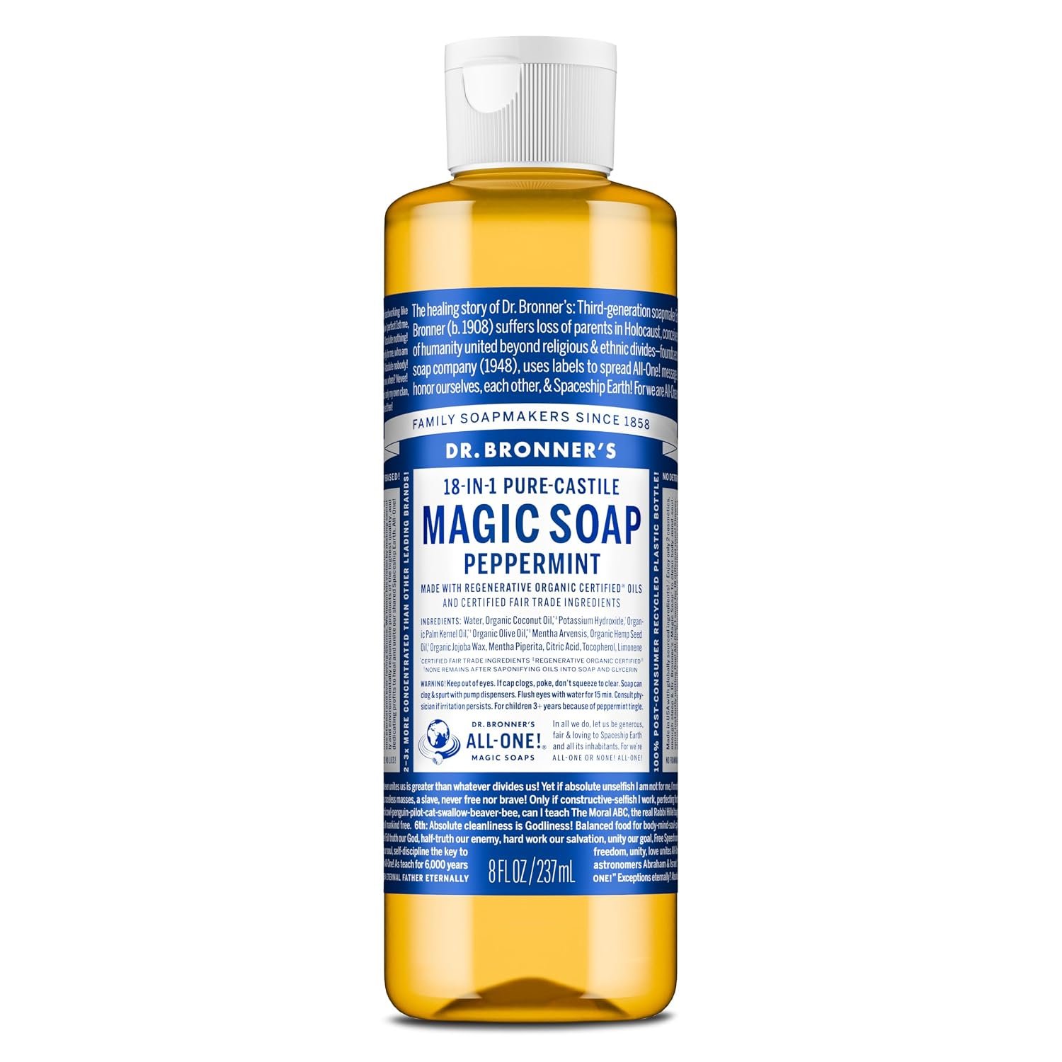 Dr. Bronner’s Peppermint Pure-Castile Liquid Soap, Body Wash, 8 oz