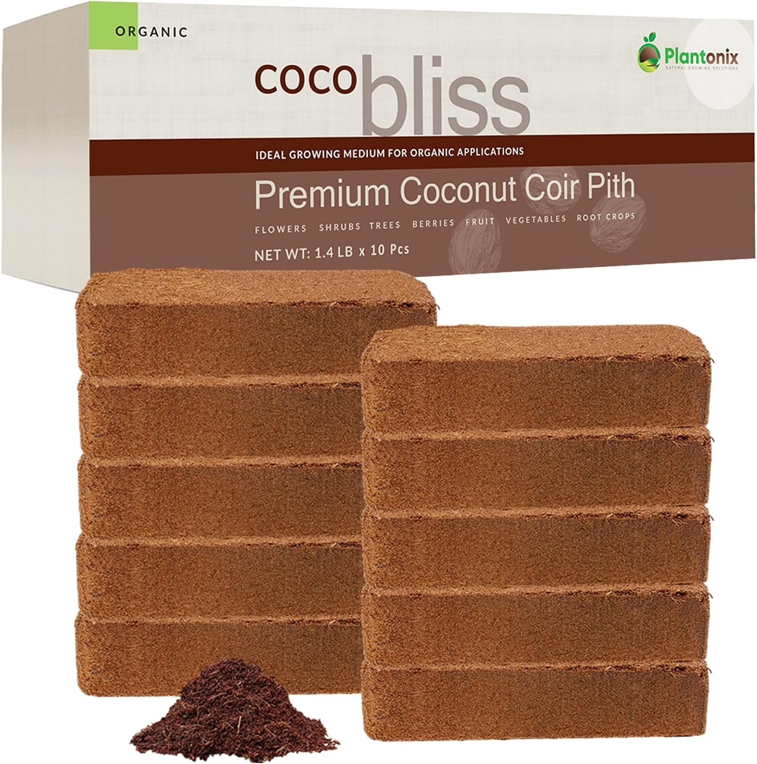 Coco Coir 650gm Bricks (10-Pack) – Organic Coco Coir for Plants – OMRI-Listed Cocopeat Bricks for Garden Soil & Potting Mixes – Coconut Fiber Mixes with Potting Soil for Indoor & Outdoor Plants