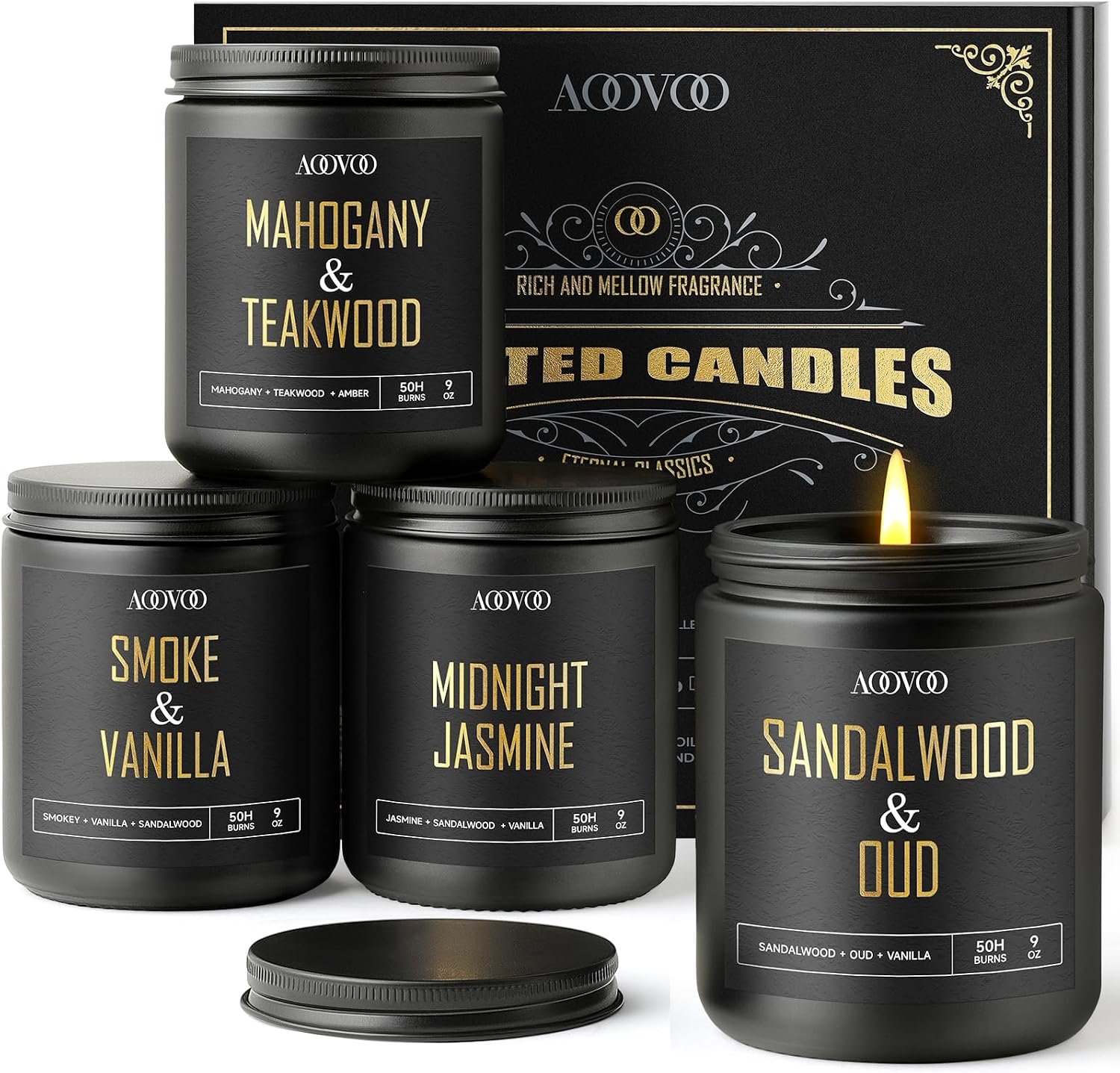 AOOVOO Scented Candles for Men – 4 Pack Candles for Home Scented