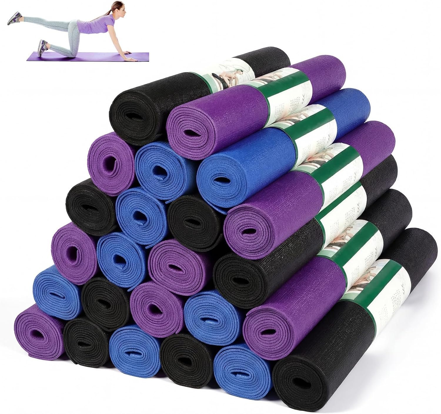 Wettarn 24 Pcs Yoga Mats Bulk – Non Slip, Lightweight Professional Colorful Exercise Mats for Yoga, Pilates, Fitness & Floor Workout