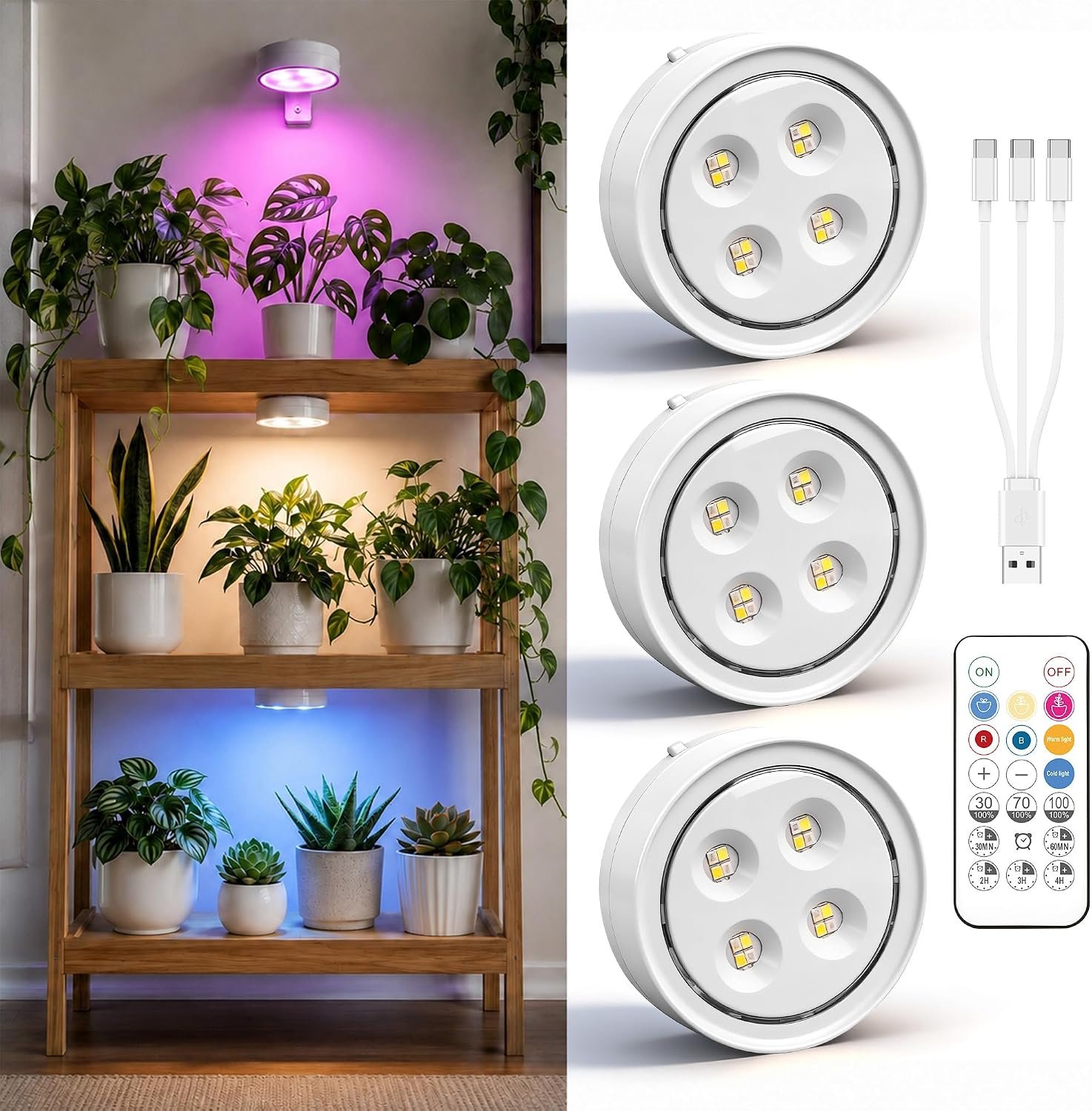 3 Pack Rechargeable Grow Light for Indoor Plants, Cordless Plant Lights