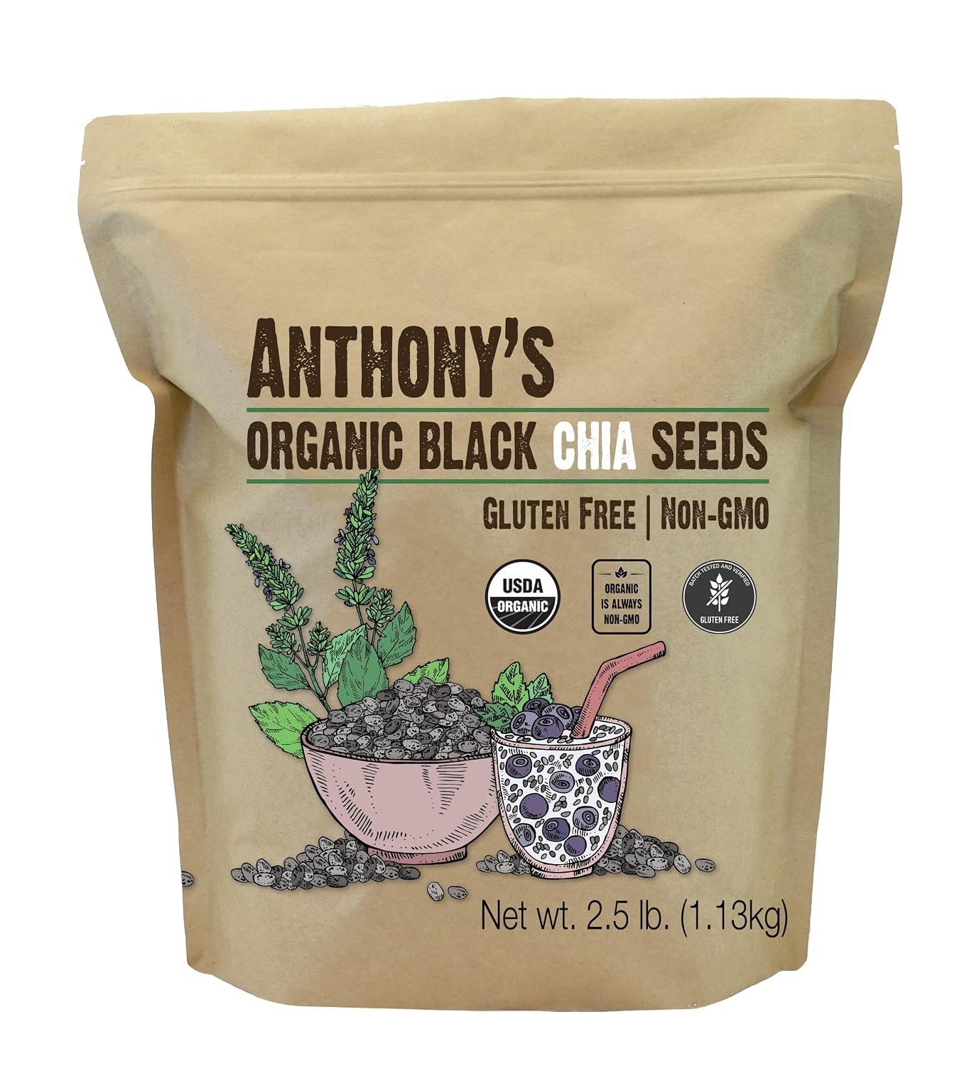 Anthony’s Organic Chia Seeds, 2.5 lb, Gluten Free, Vegan, Keto Friendly
