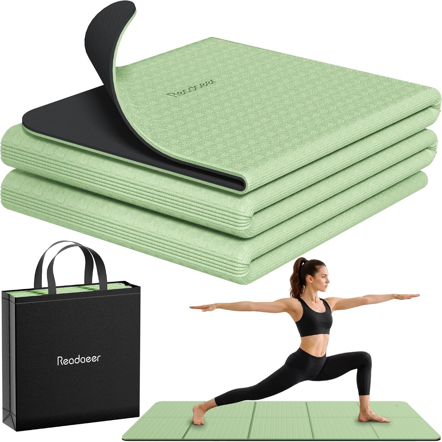 Readaeer Double Color Yoga Mat – 72″x24″x0.24″ (6mm),Non-Slip TPE Exercise Mat