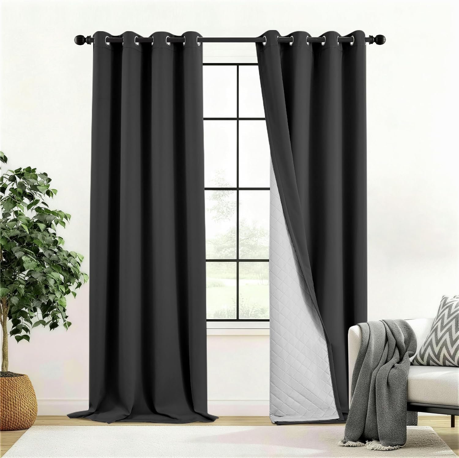 Soundproof Blackout Curtains 2 Panels, 52x63in, Black