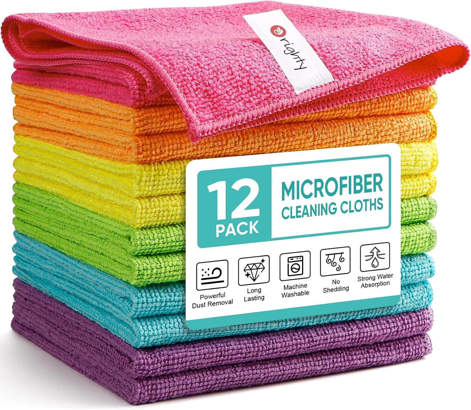 Orighty Microfiber Cleaning Cloth, Cleaning Rags, 12 Pack, 12×11 in
