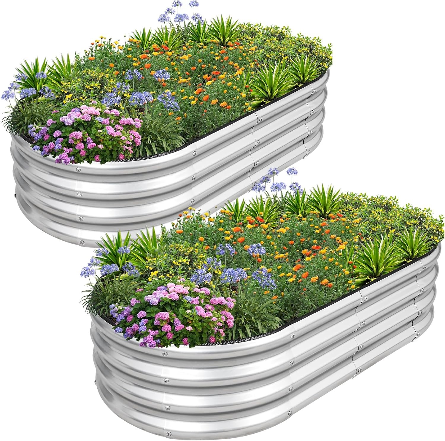 1MORE Galvanized Raised Garden Bed Outdoor,Planter Bed 4x2x1ft,Silver,2-Pk