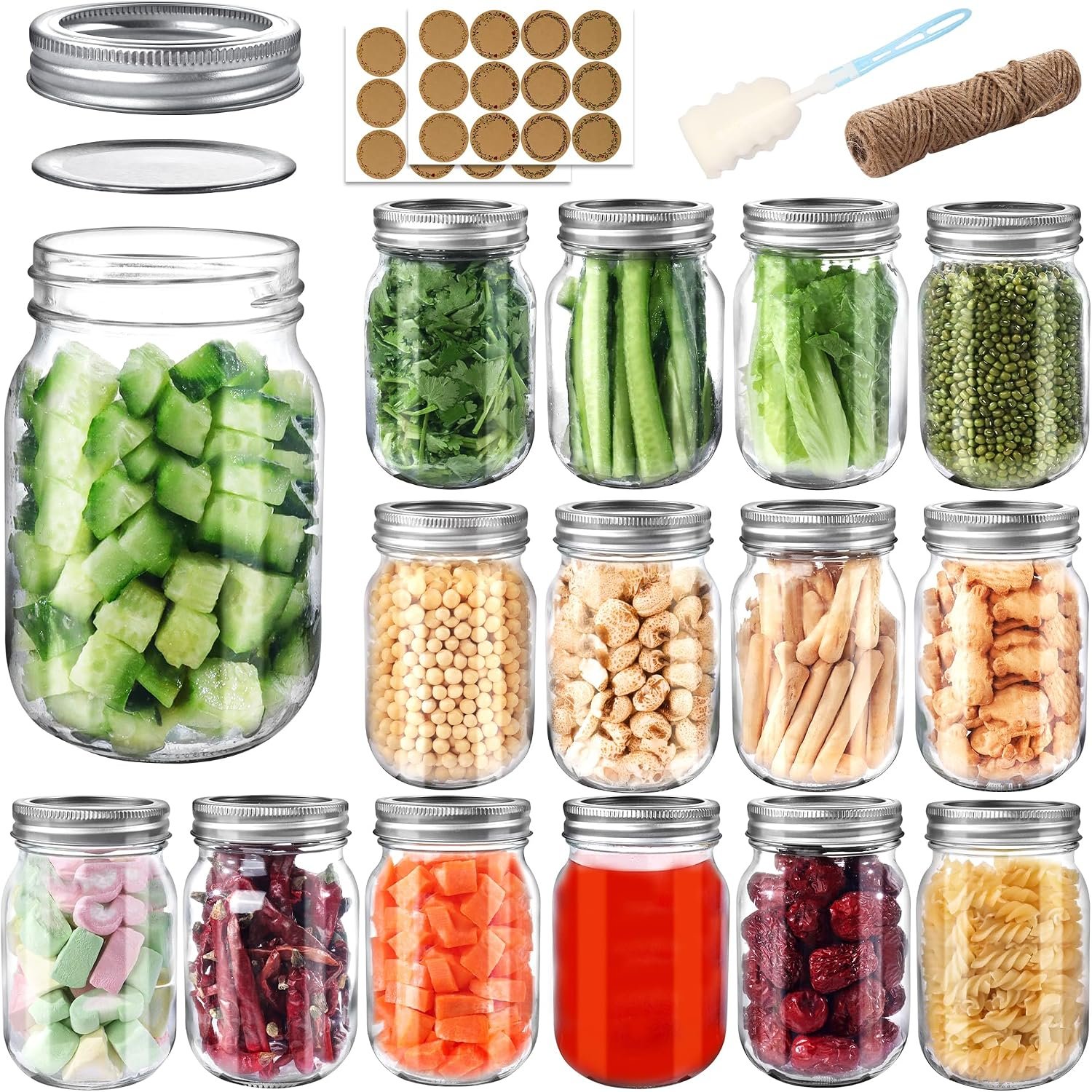 PINIWON Mason Jars 16 oz with Lids and Bands, 15 Pack Pint Canning Jars