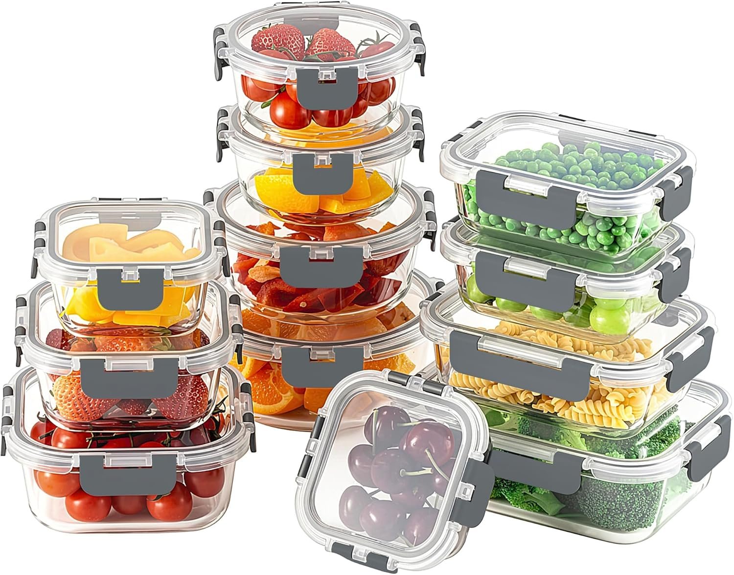 24pc Glass Food Storage Containers with Lids，Glass Meal Prep Containers