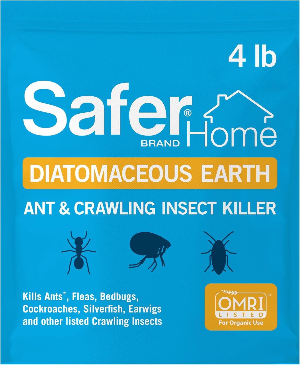 Safer Home Diatomaceous Earth 4 lb Organic OMRI DE – Cockroach Killer Indoor Home, Bed Bug Killer, Kills Fleas, Ants, Silverfish, Earwigs & Crawling Insects