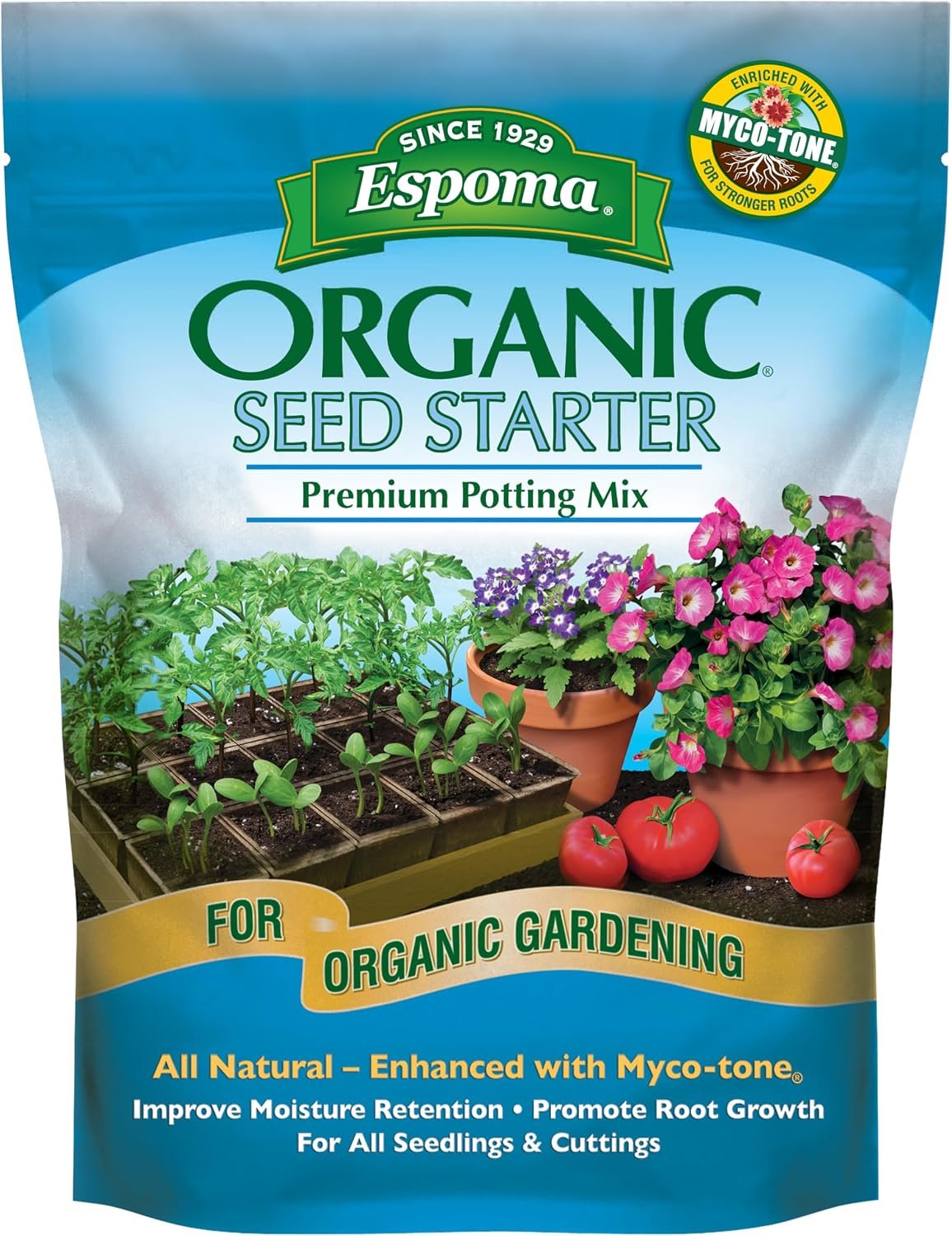 Espoma Organic Seed Starter Premium Potting Soil Mix – All Natural & Organic Seed Starting Mix with Mycorrhizae. for Organic Gardening, 8 qt, Pack of 1