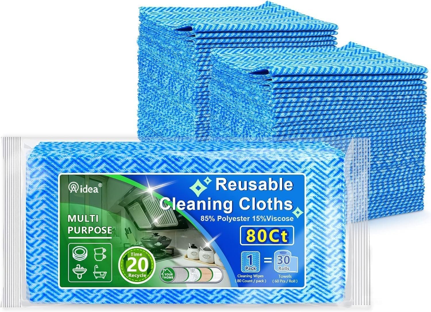 AIDEA Cleaning Wipes, Multi-Purpose Towel Reusable Cleaning Cloths-80Ct(1 Pack), Domestic Wipes, Dish Cloths-(12”x24”)
