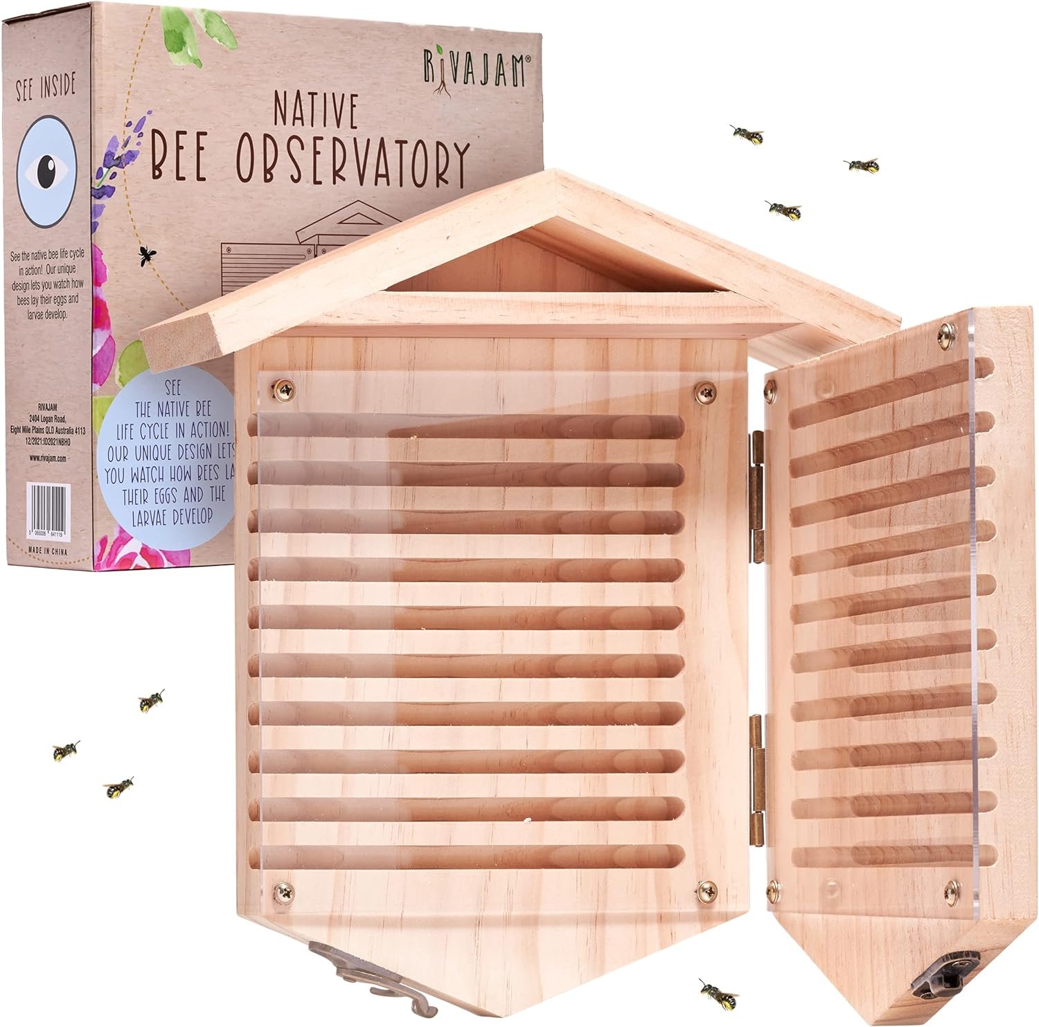 Rivajam Native Bee Observatory | Mason Bee Houses for Pollinating Bees | Pollinator Bee Houses for the Garden Lover | Leaf Cutter Bee Home | Unique Gardening Gifts