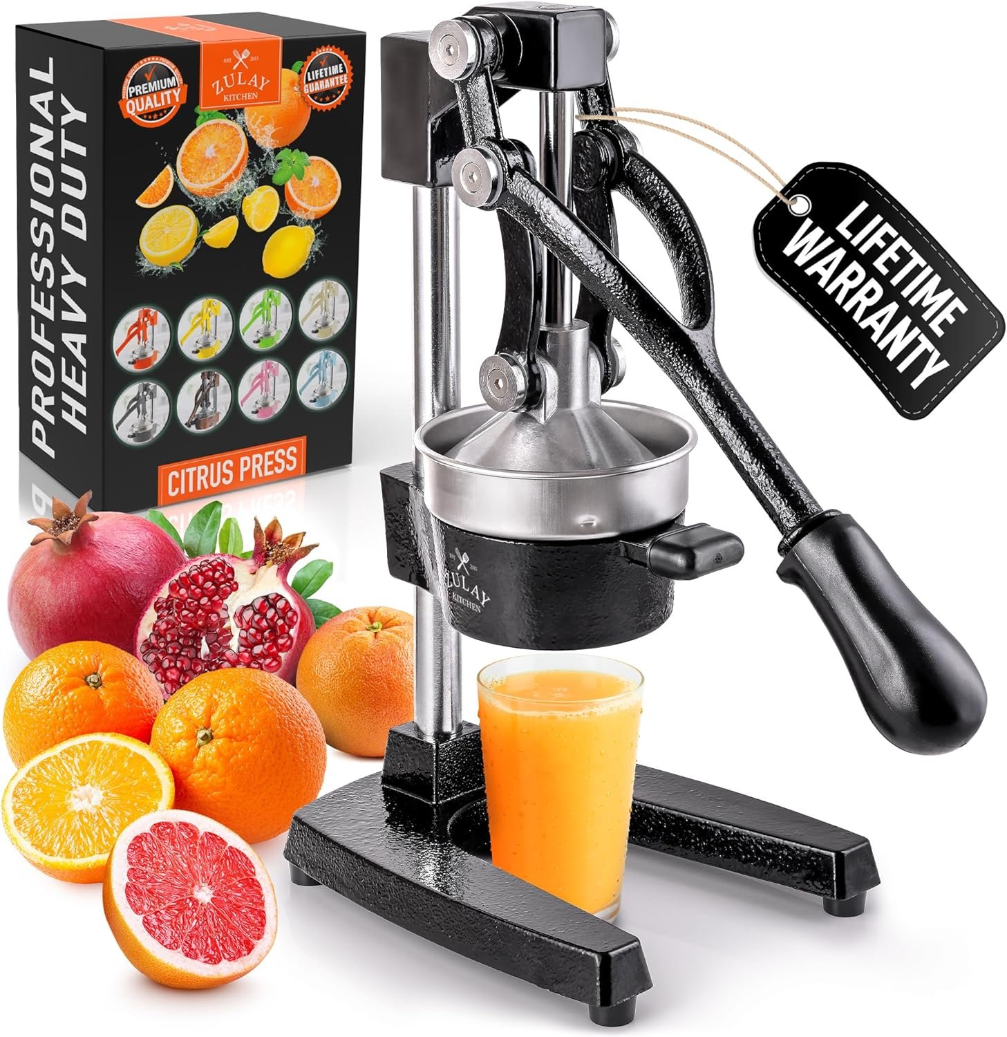 Zulay Kitchen Cast Iron Juicer – Heavy Duty Orange Juicer with Detachable Strainers for Easy Cleaning, Citrus Press for Citrus Fruits, Perfect for Bartenders, Juice Lovers & Health Enthusiasts