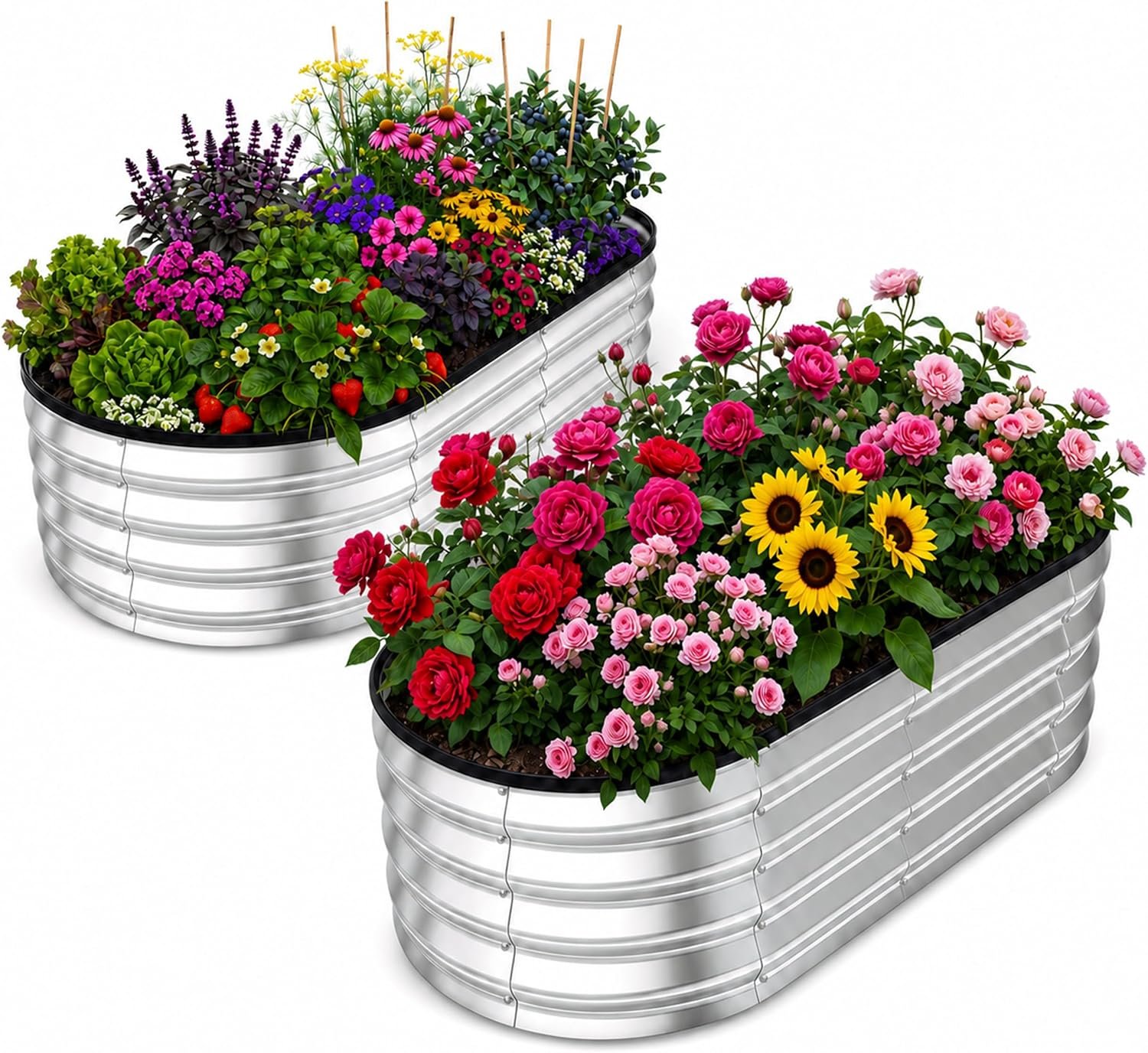 Utopia Home Galvanized Raised Garden Bed 4x2x1 Ft, Pack of 2 Silver